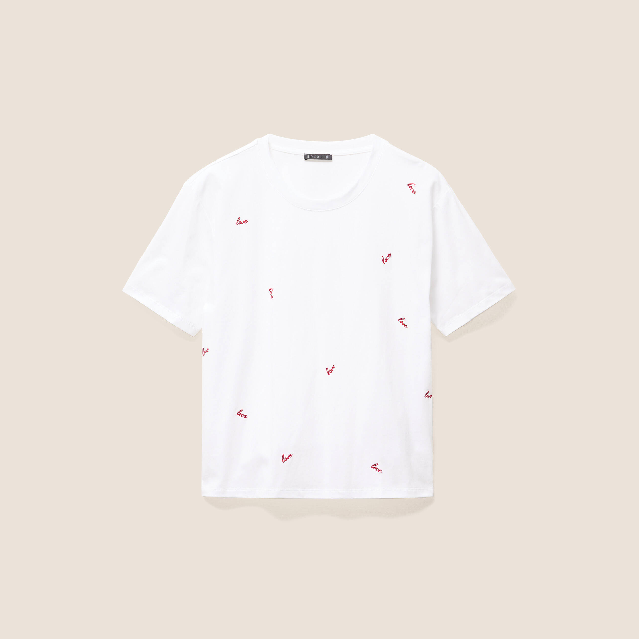 T-shirt droit brod&eacute; manches courtes ecru femme