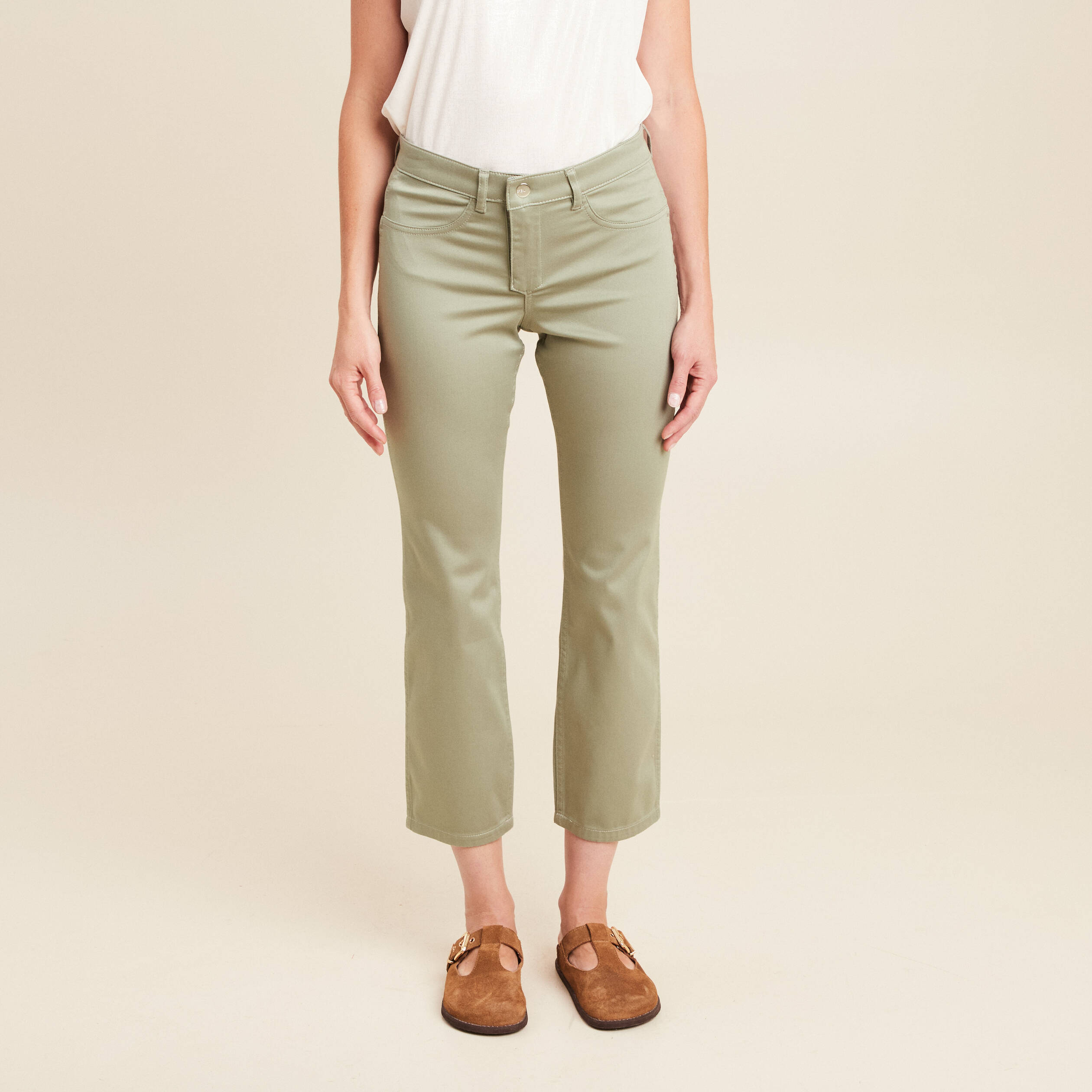 pantalon reversible droit 78eme vert olive femme Pantalon réversible droit 7/8ème vert olive femme
