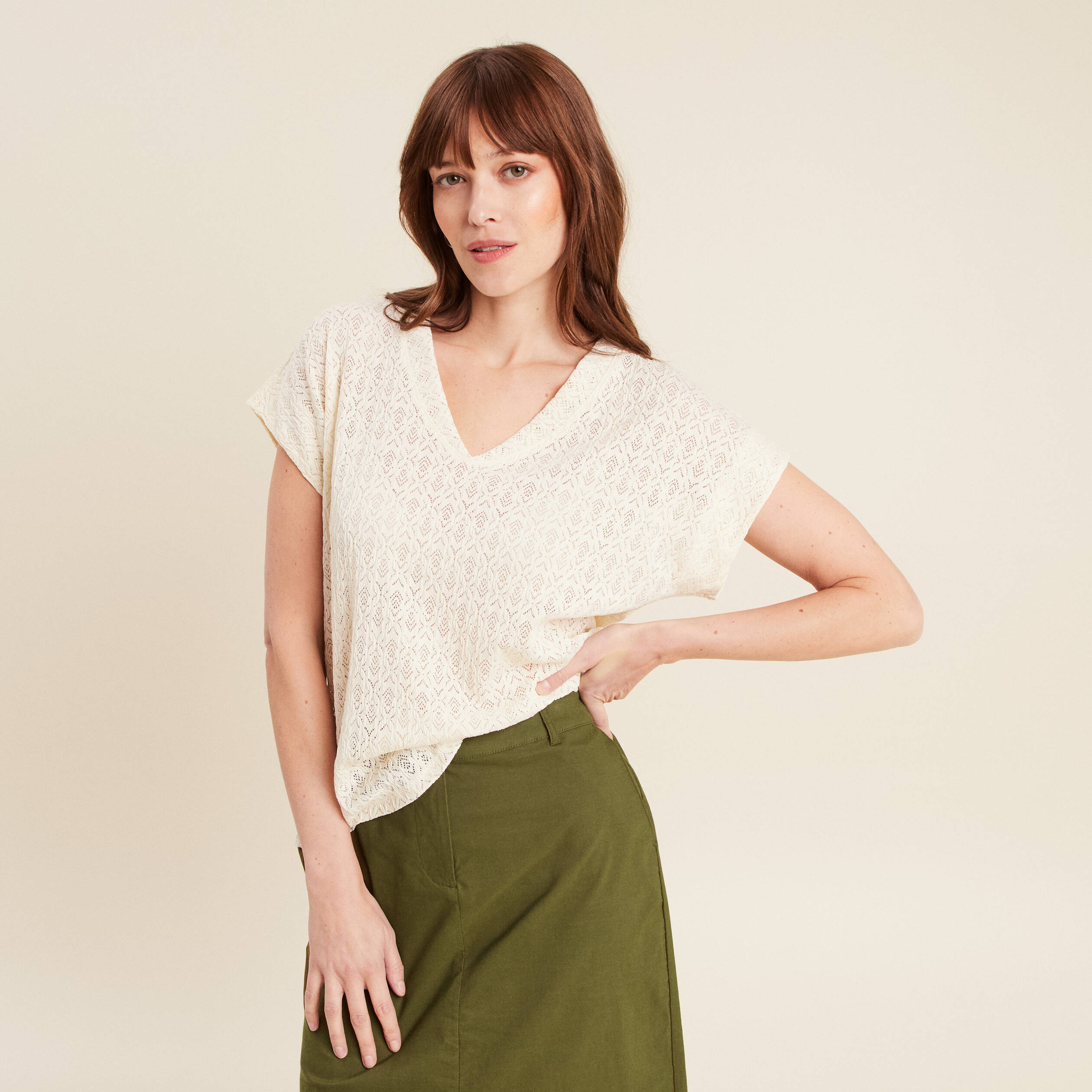 T-shirt manches courtes ecru femme