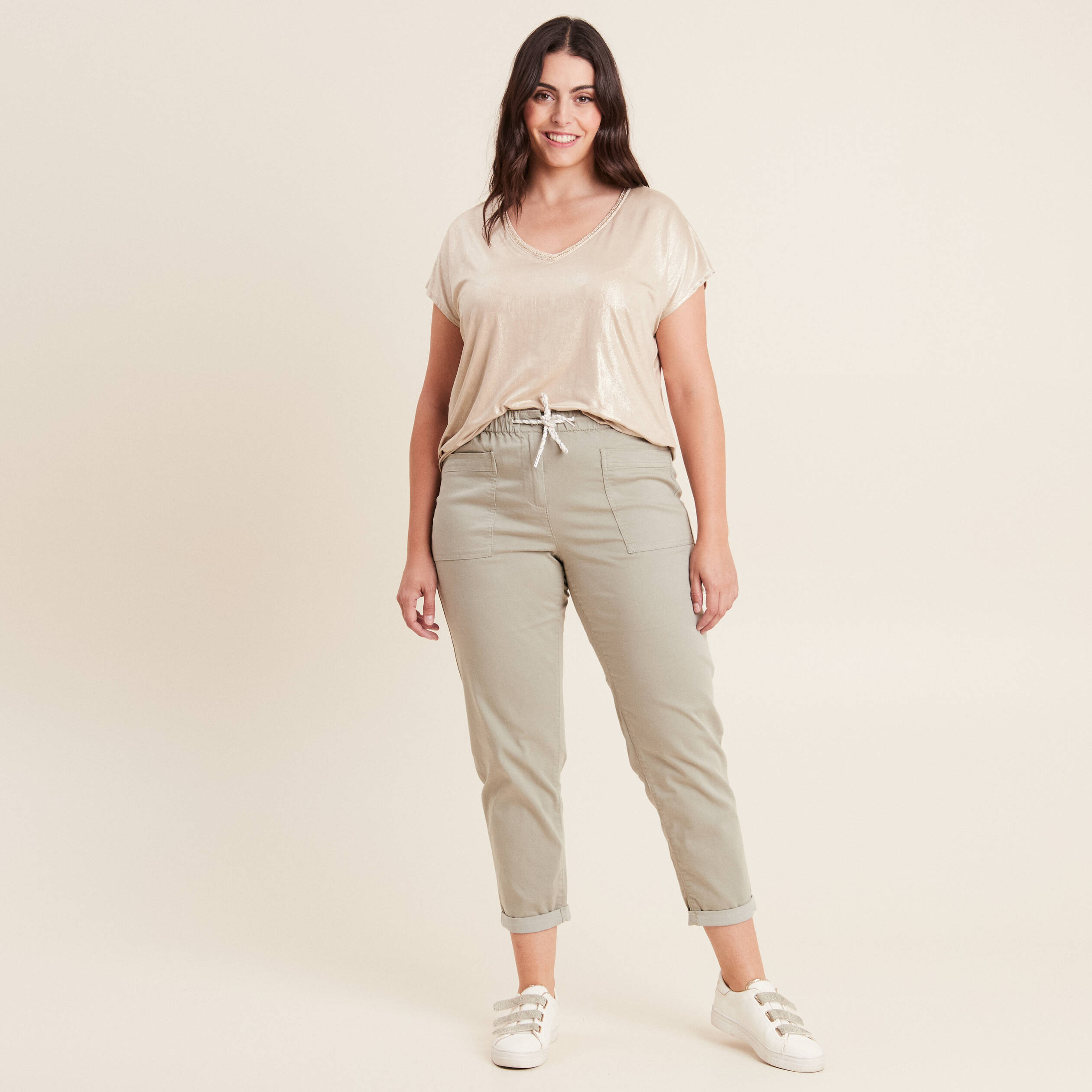 Pantalon coupe droite coulisse vert clair femme Br al