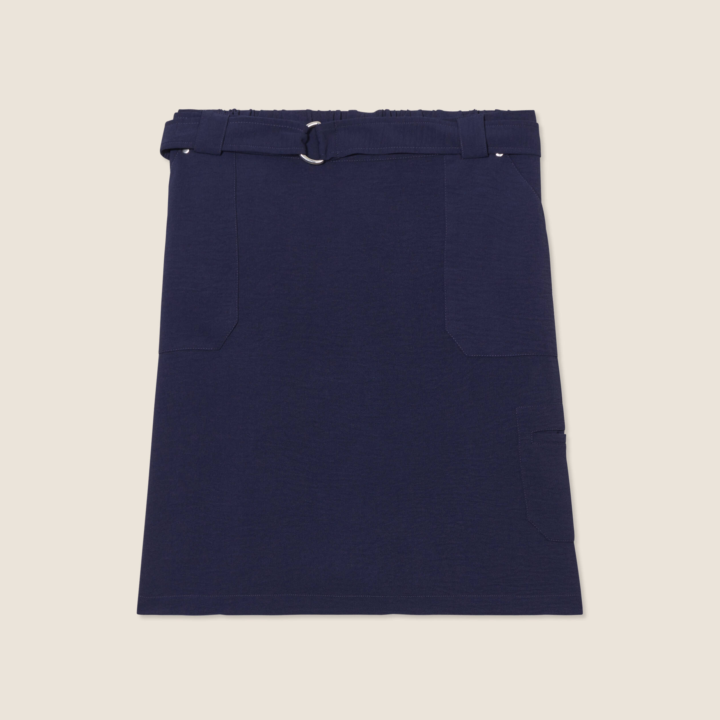 Jupe droite ceintur&eacute;e bleu fonc&eacute; femme
