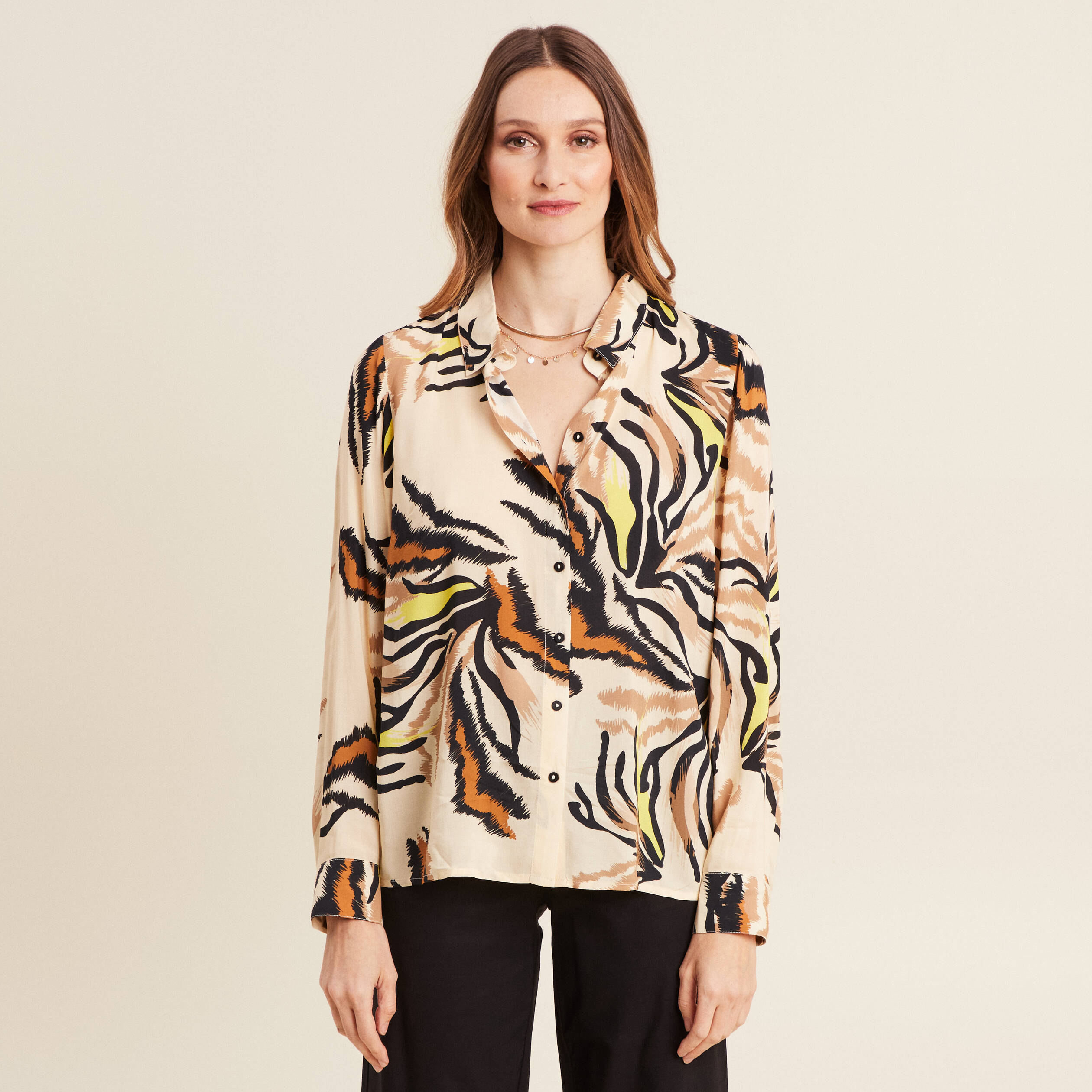 Chemise manches longues creme femme