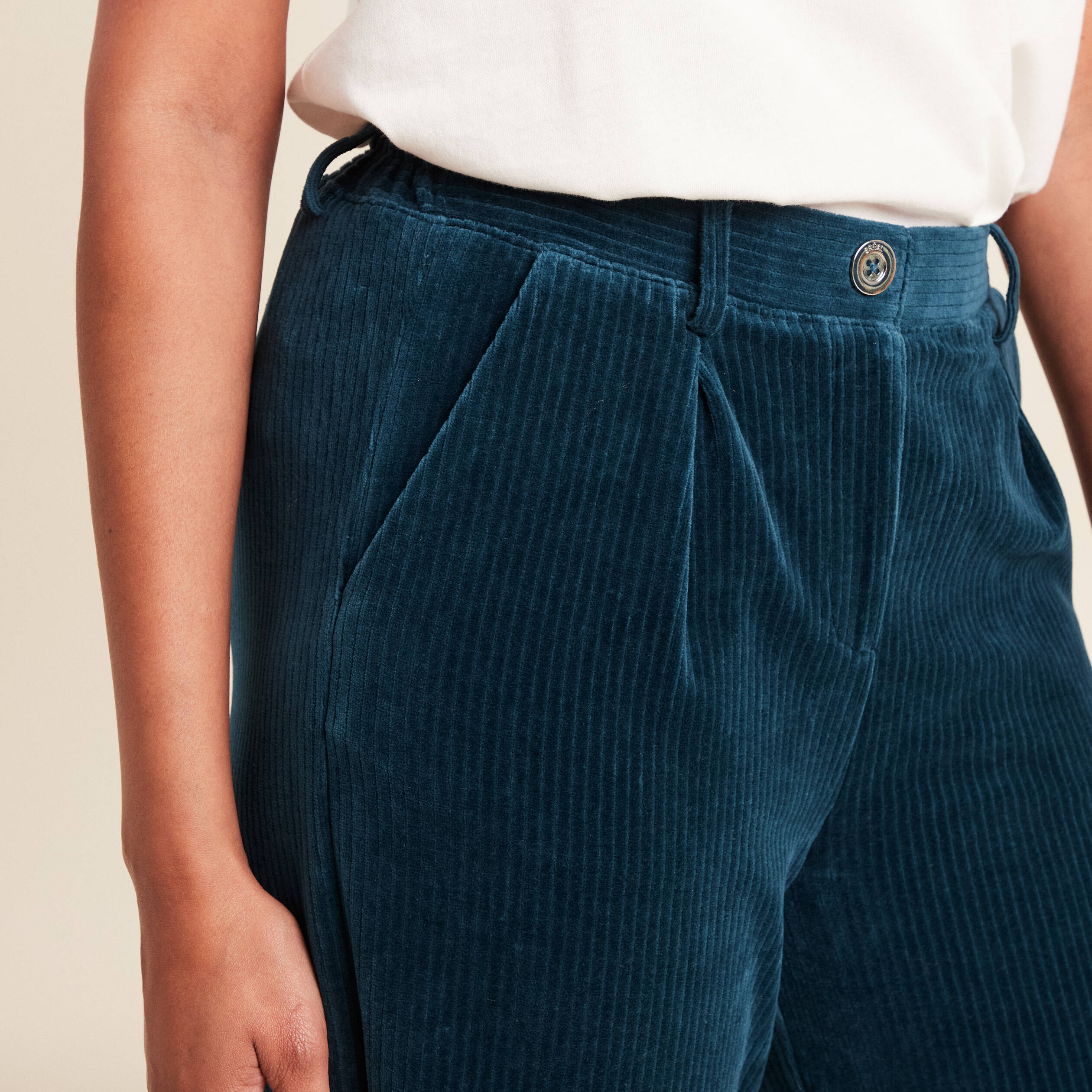 Pantalon Large Femme En Velours Côtelé - Taille Haute, Coupe-vent, Décontracté Business, Bleu - 7