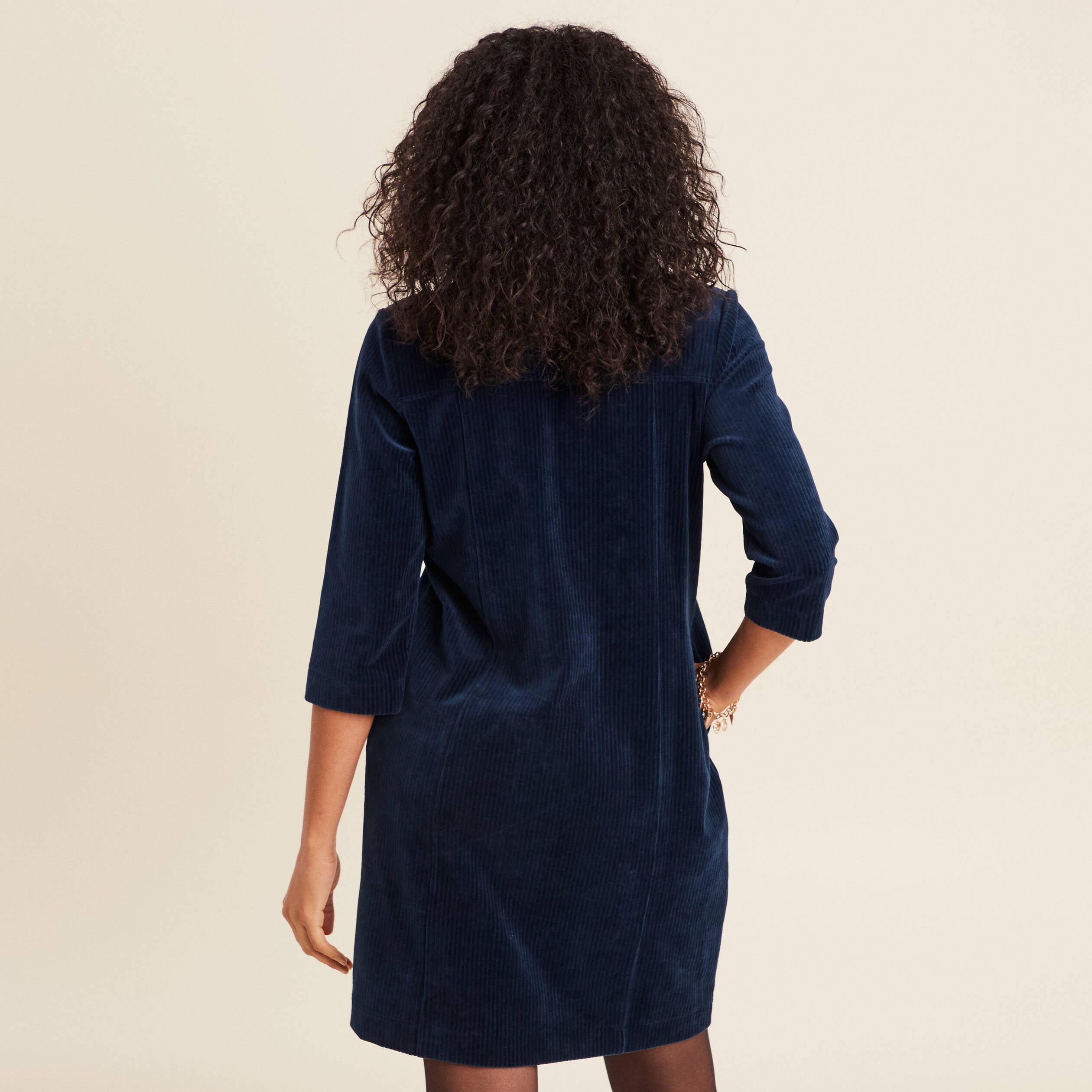 Robe droite velours bleu marine femme