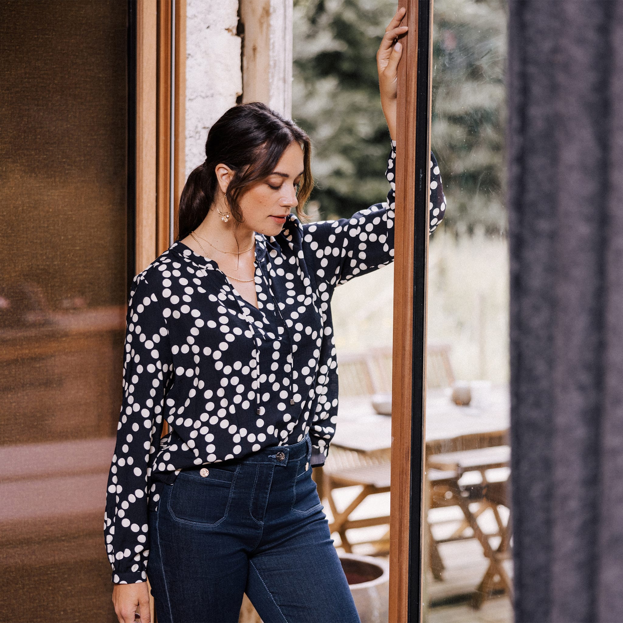 Blouse manches 3/4 noir femme