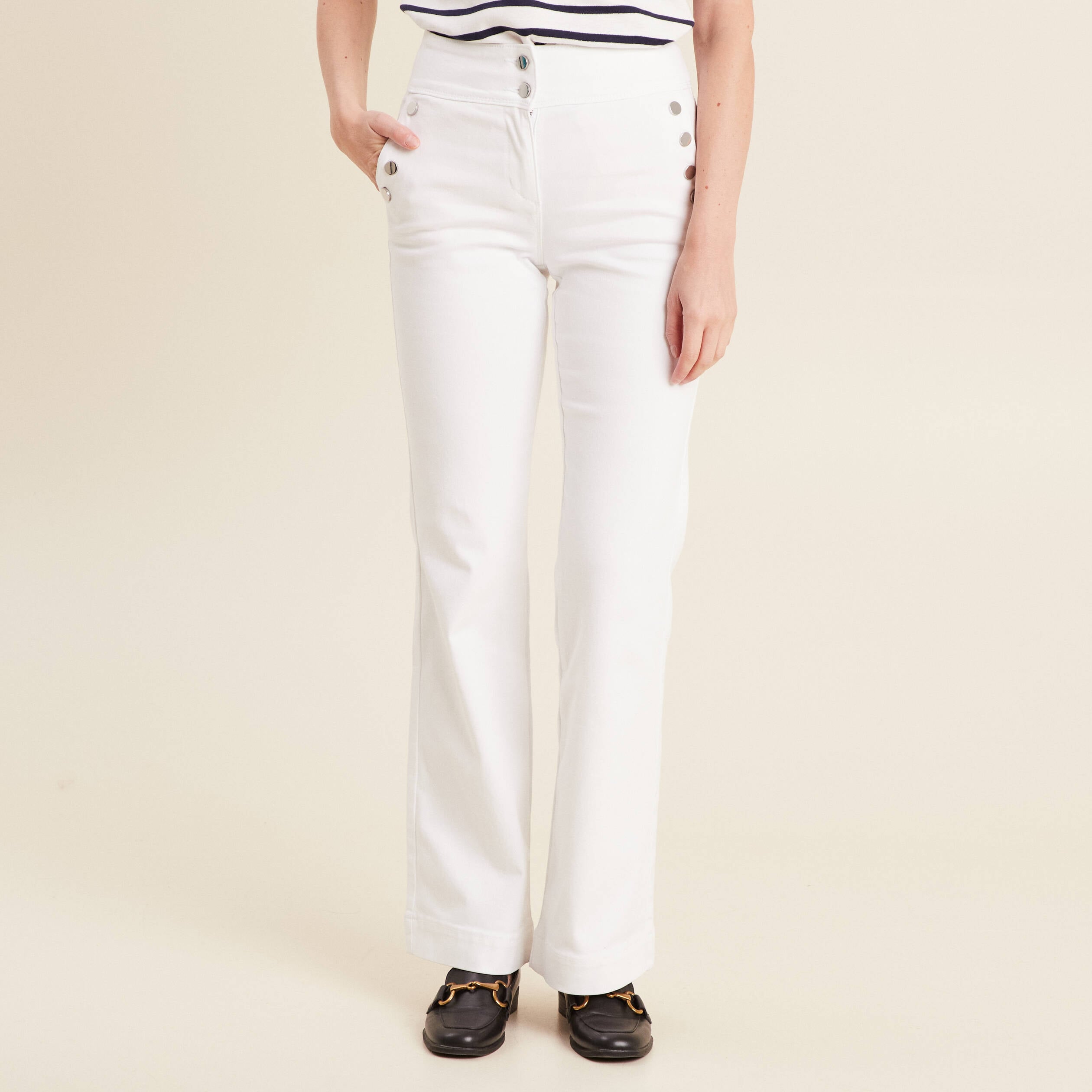 Pantalon coupe bootcut &agrave; pont blanc femme