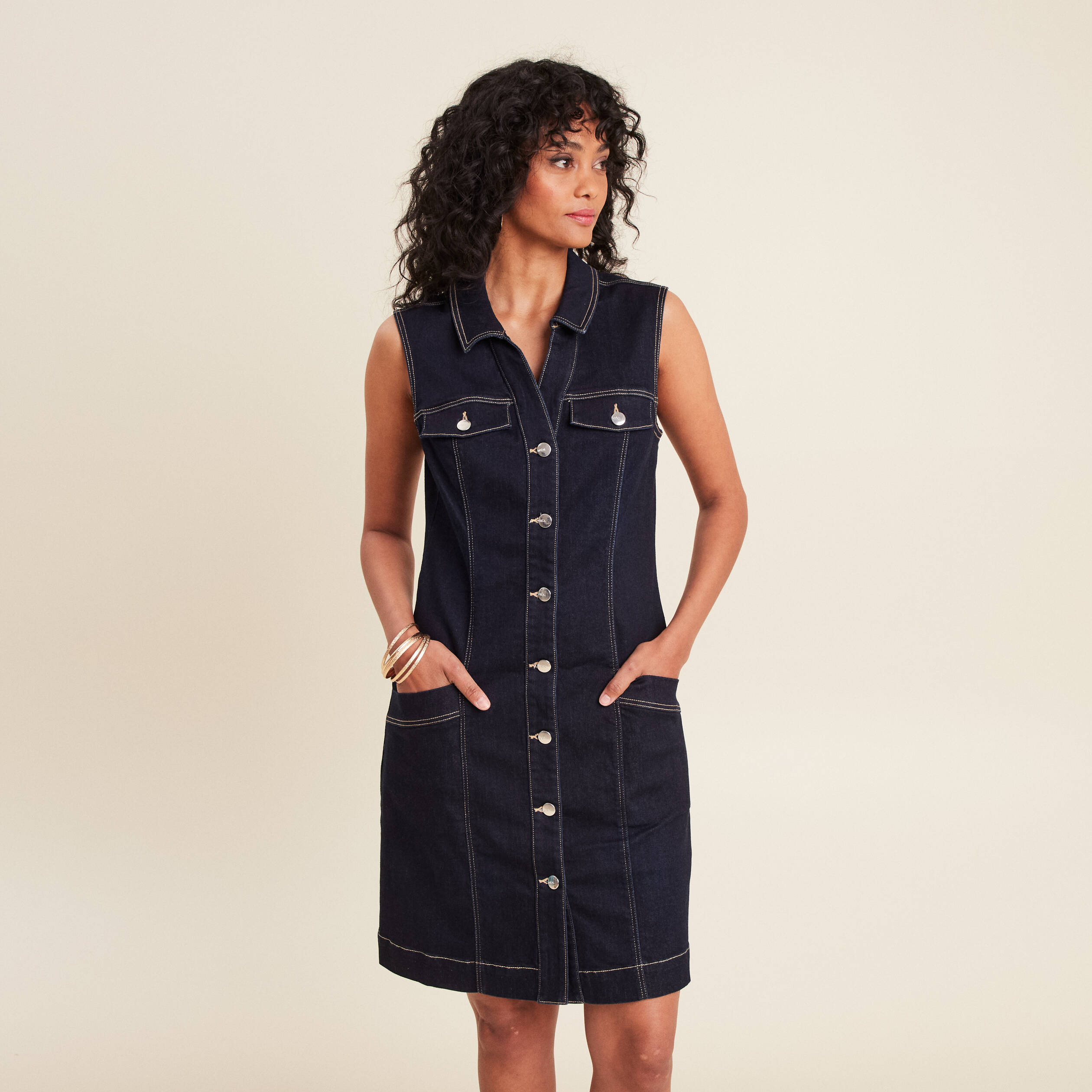 Robe droite en jean denim brut femme