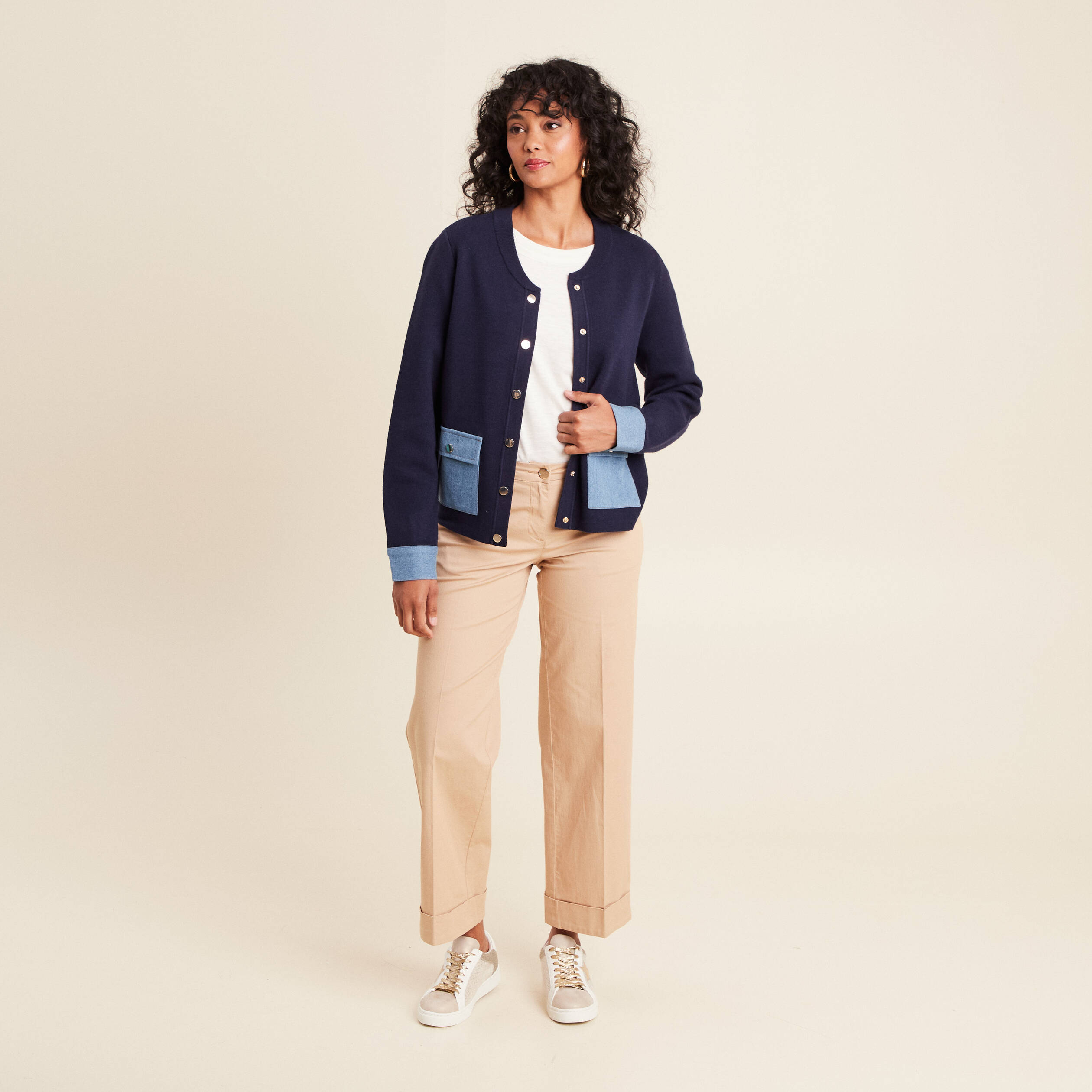 gilet droit court manches longues bleu marine femme gilet droit court manches longues bleu marine femme