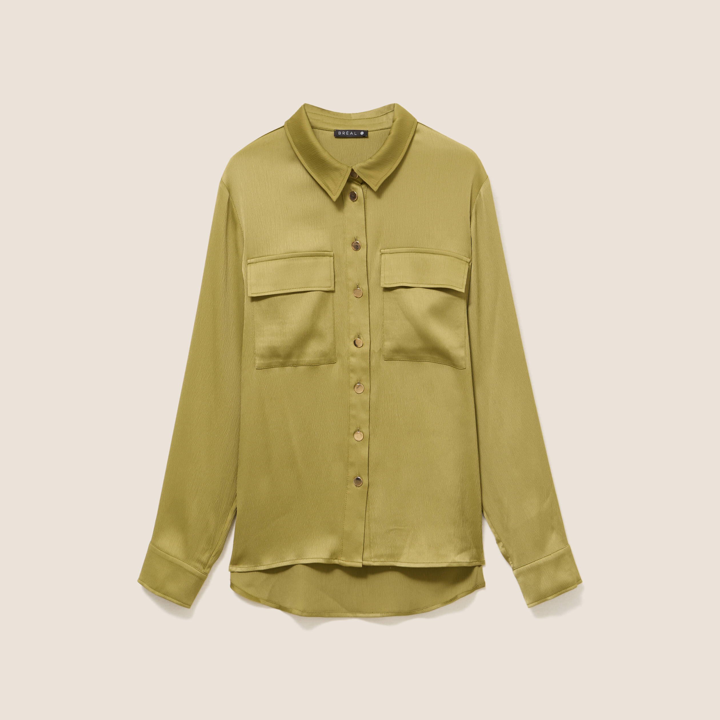 Chemise droite mi-longue fluide vert olive femme