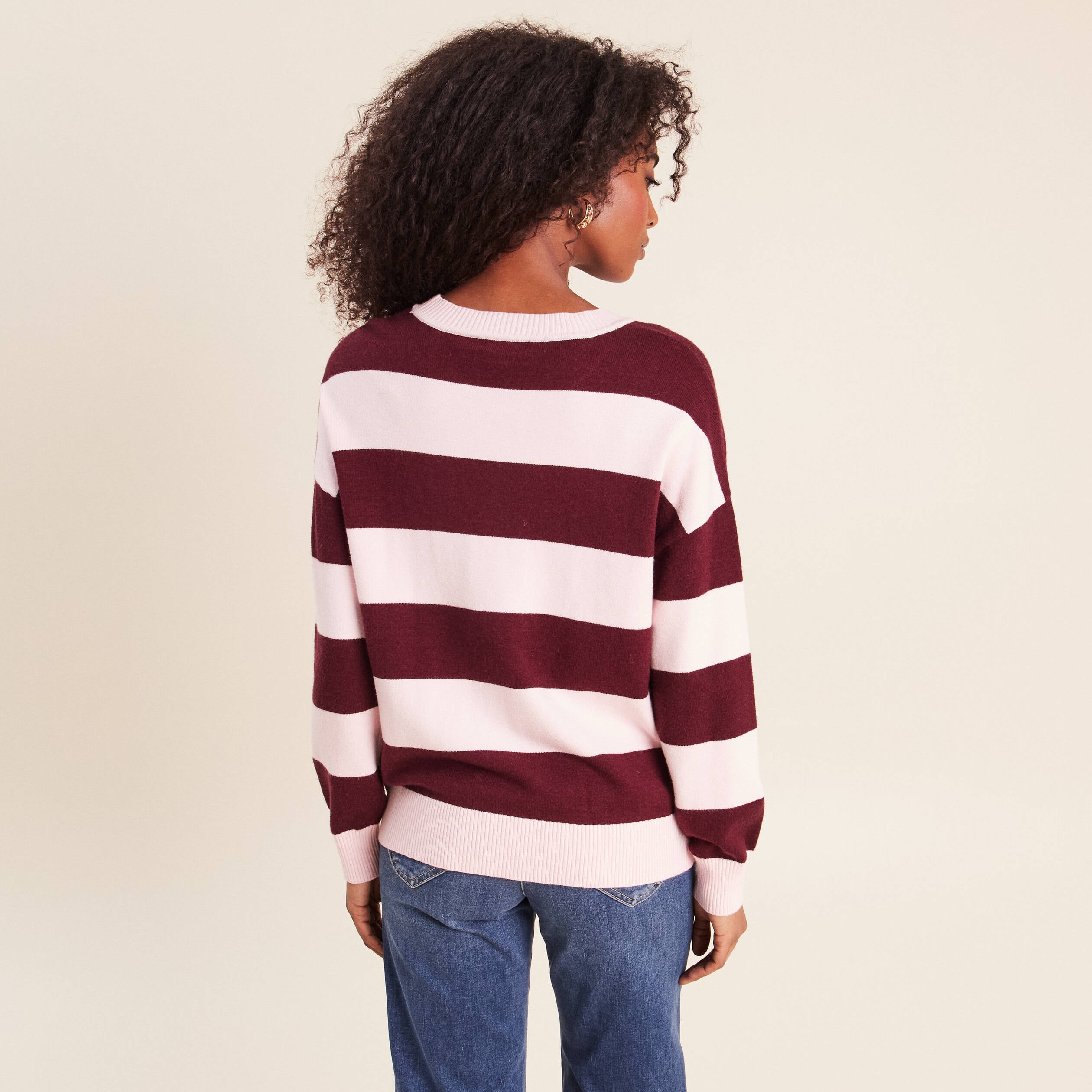 Pull col rond bordeaux femme