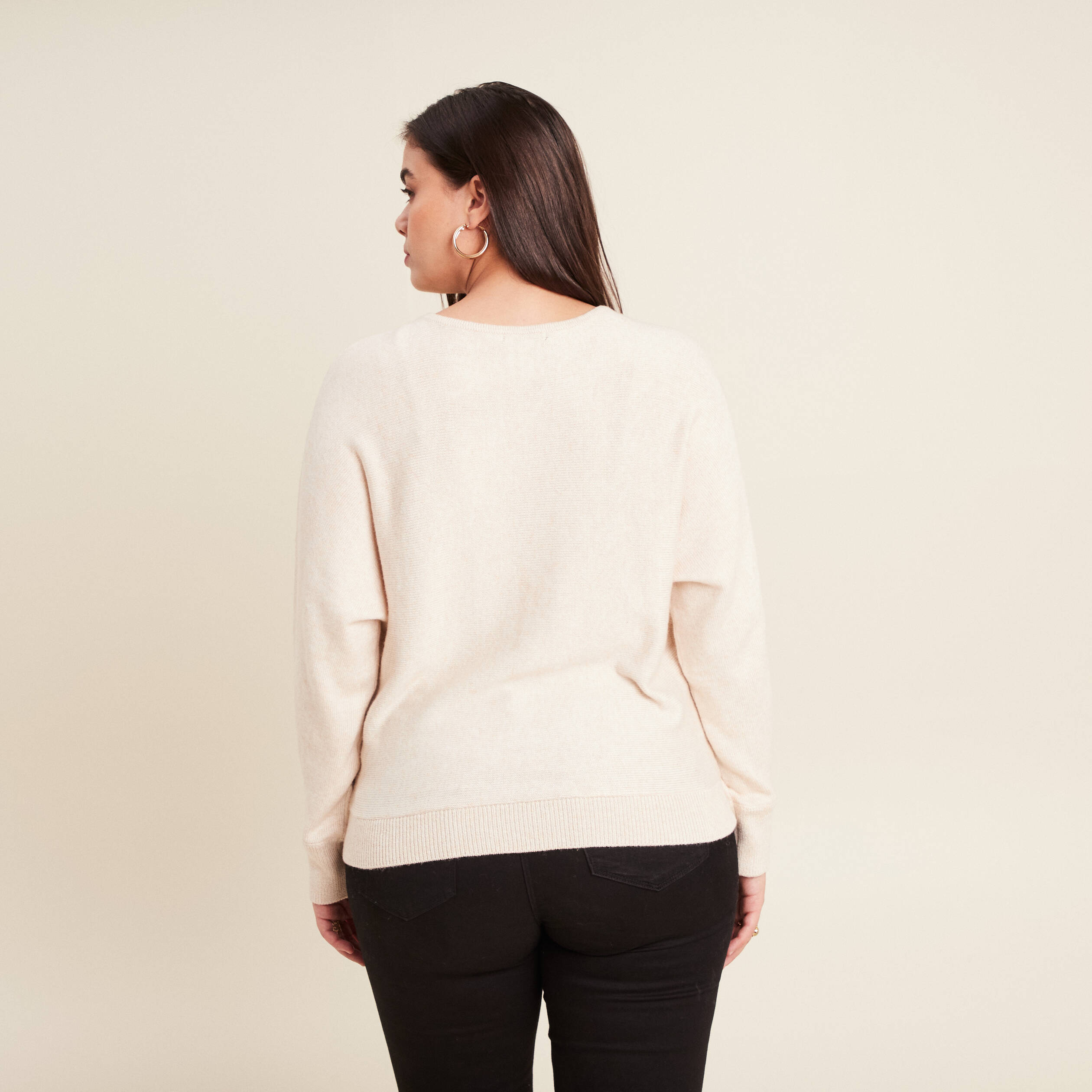 Pull manches longues creme femme