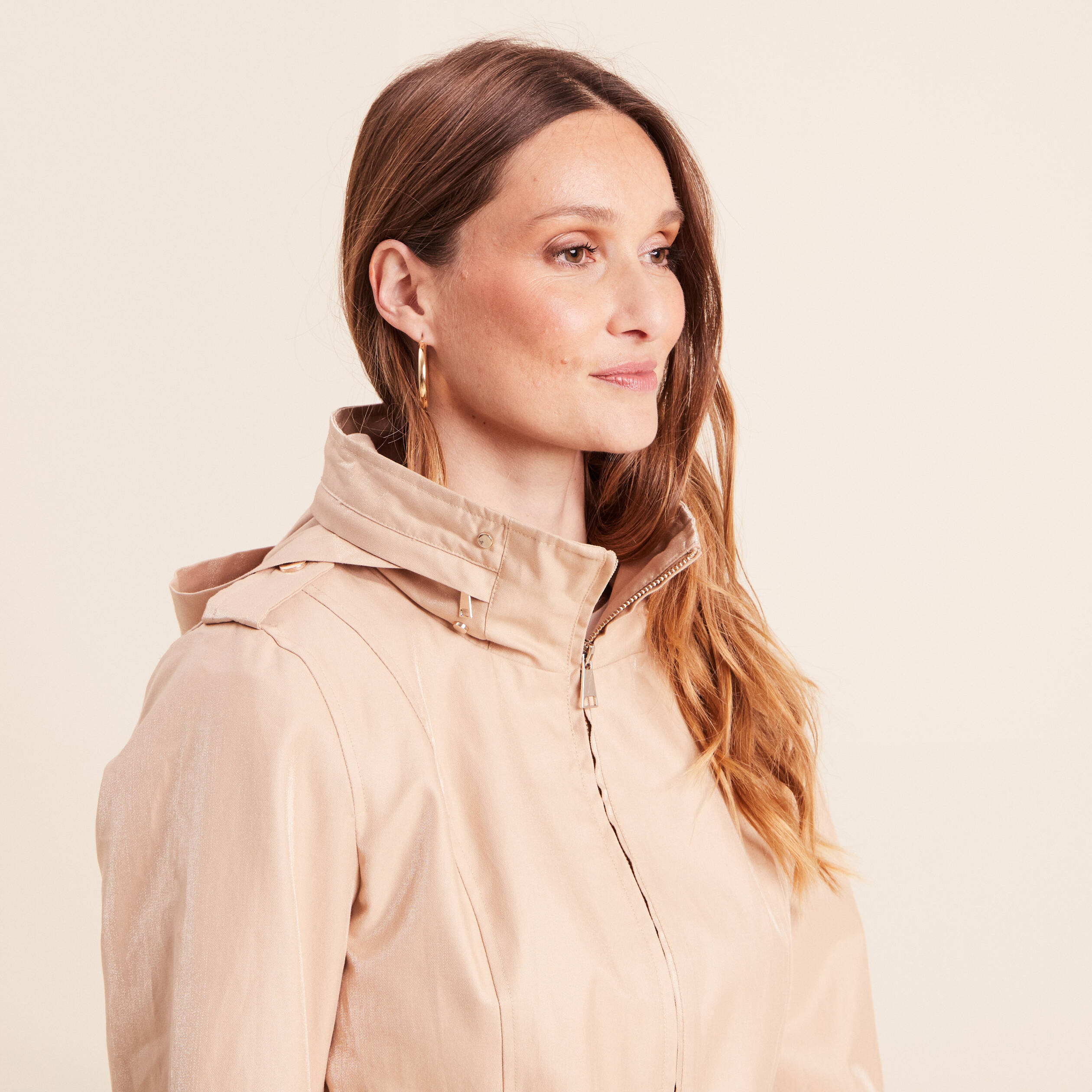 Parka droite ceintur&eacute;e beige femme