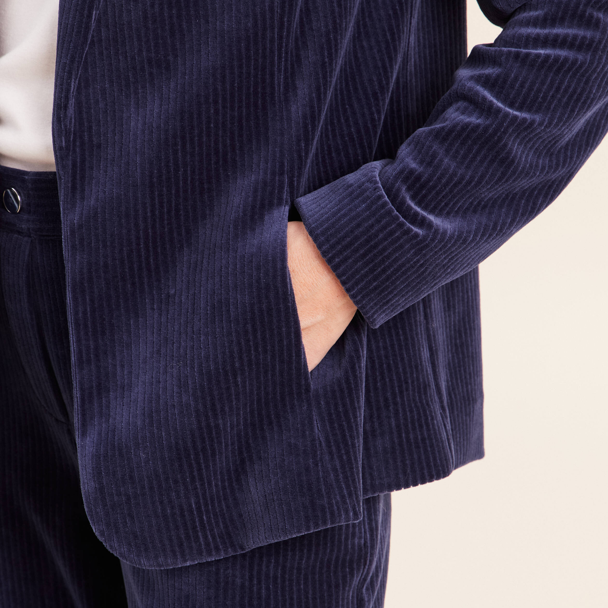 Veste tailleur velours bleu marine femme