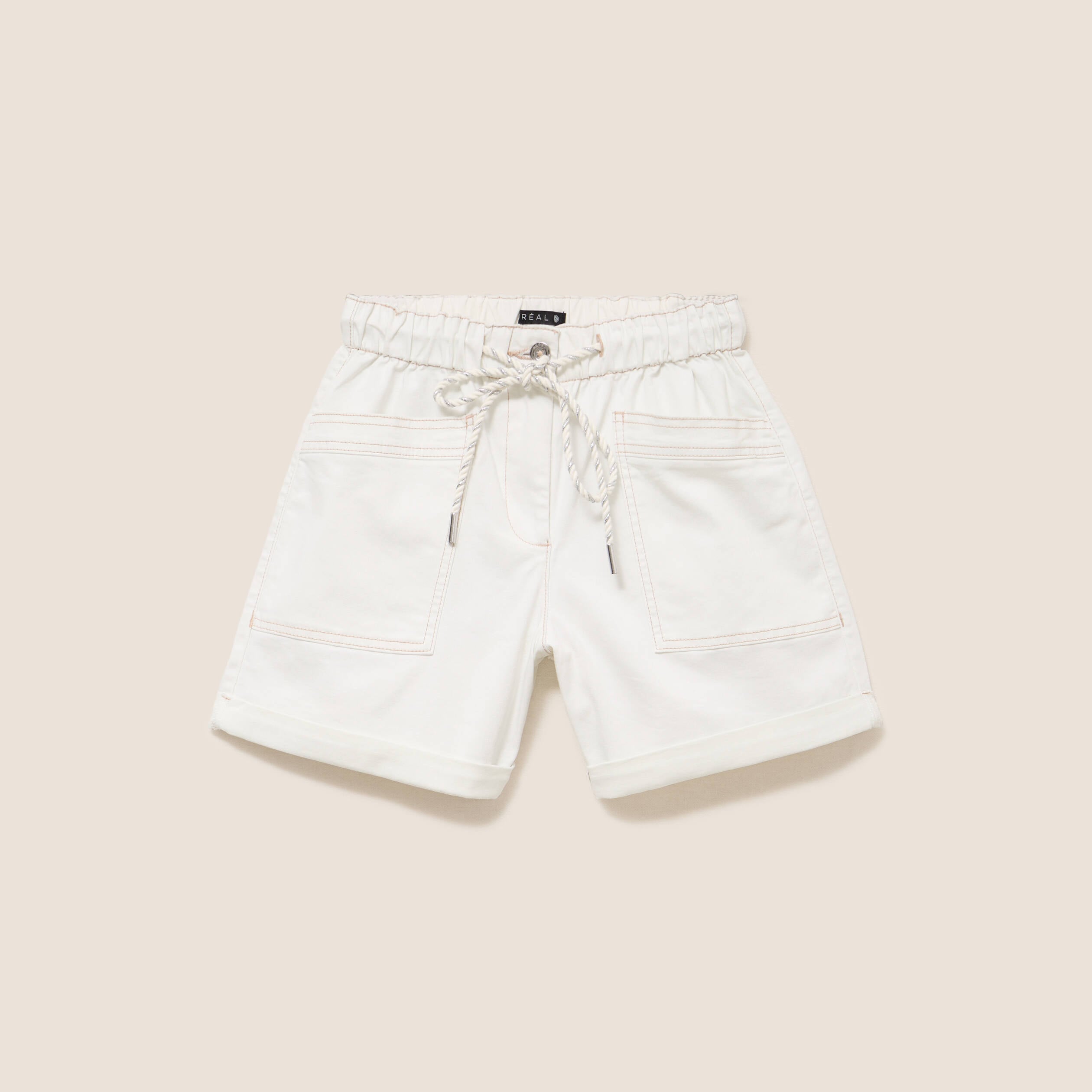 Short droit taille &eacute;lastiqu&eacute;e blanc femme