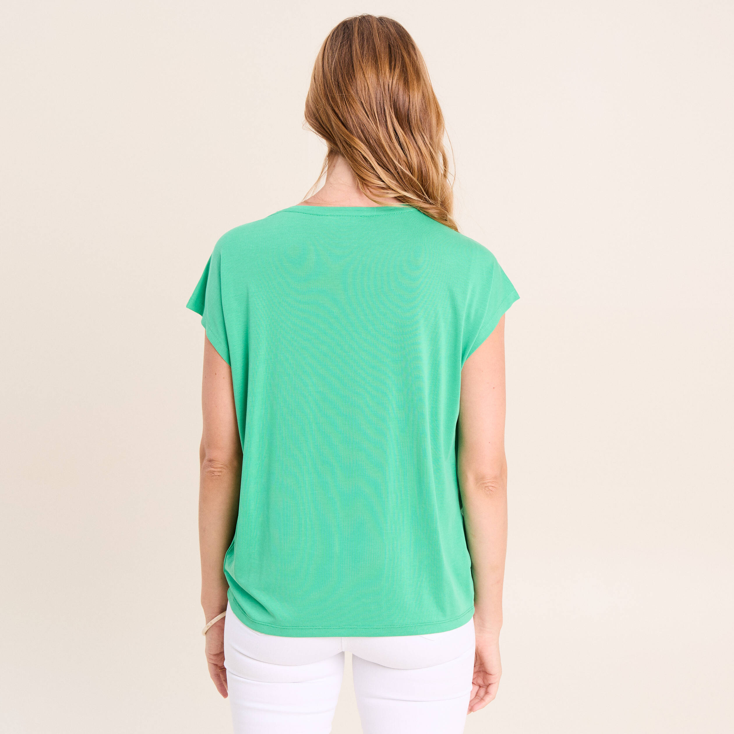 T-shirt droit col rond manches courtes vert menthe femme