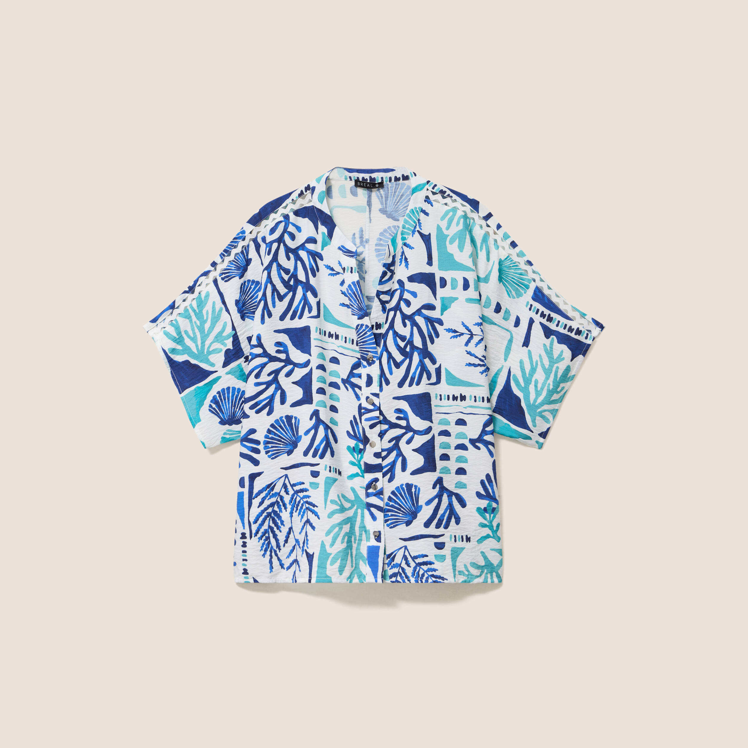 Chemise ample manches courtes fluide bleu femme