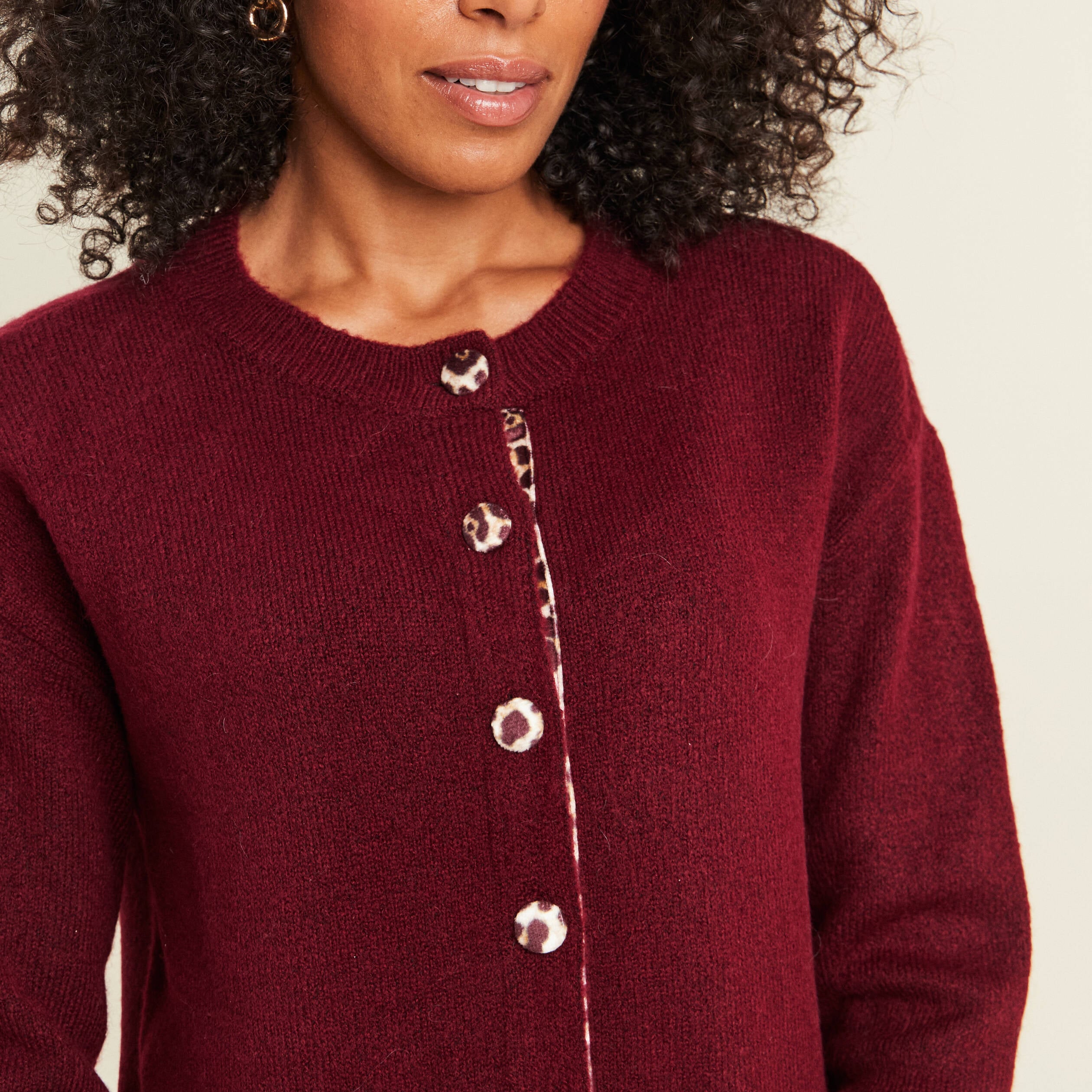 Gilet droit mi-long col rond bordeaux femme