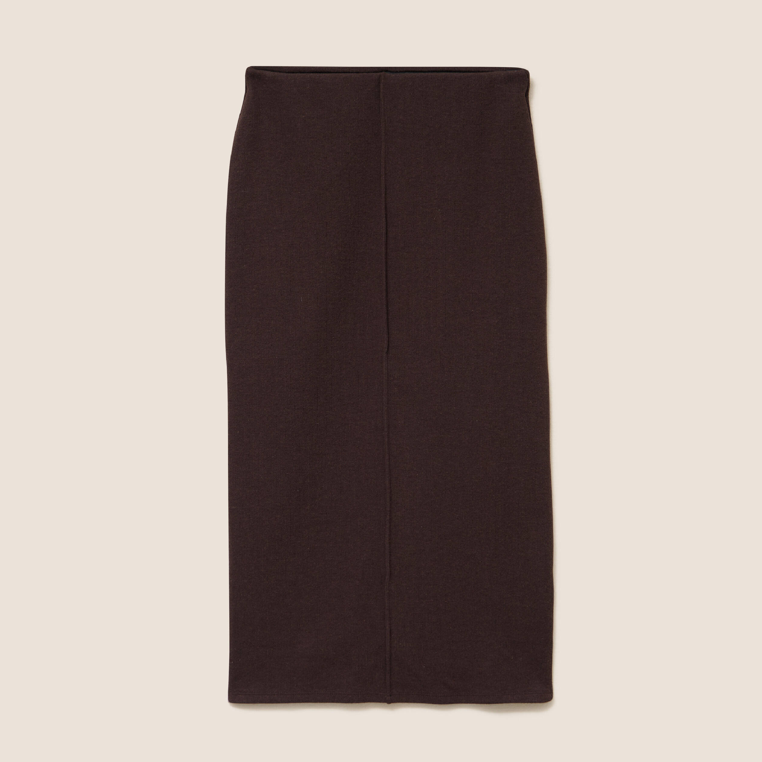 Jupe longue droite en maille marron fonc&eacute; femme