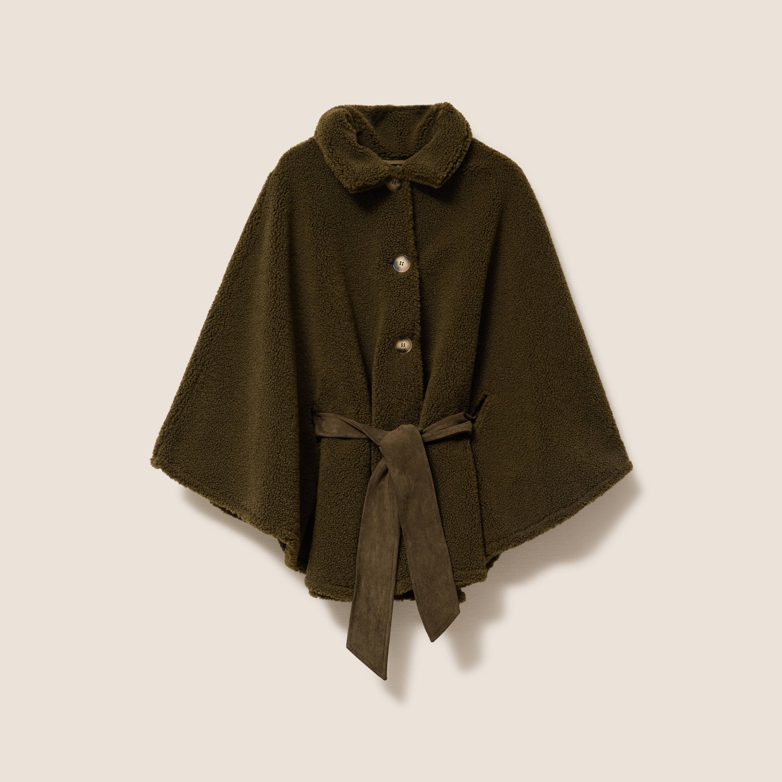 Poncho boutonn&eacute; ceintur&eacute; vert kaki femme