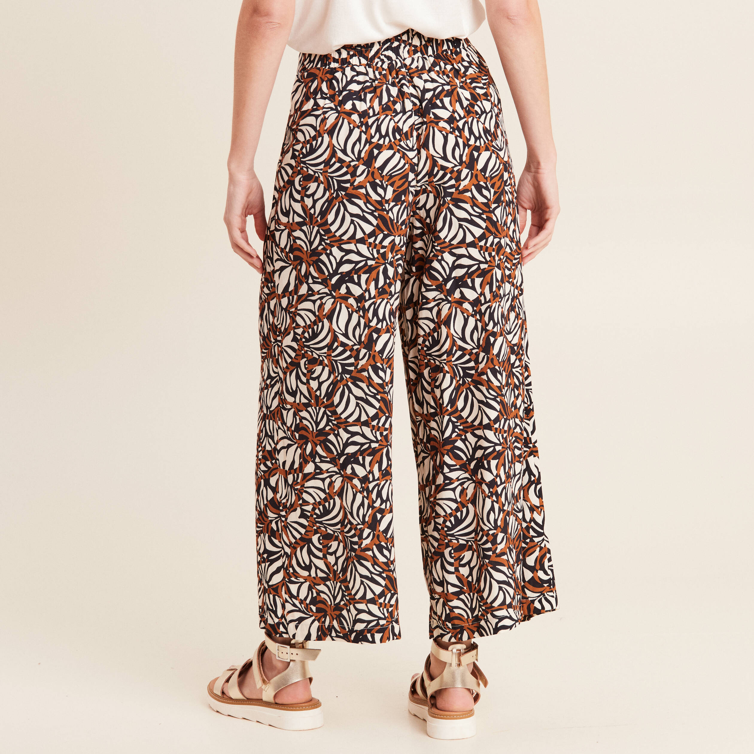 Pantalon flou large 7/8ème marron femme