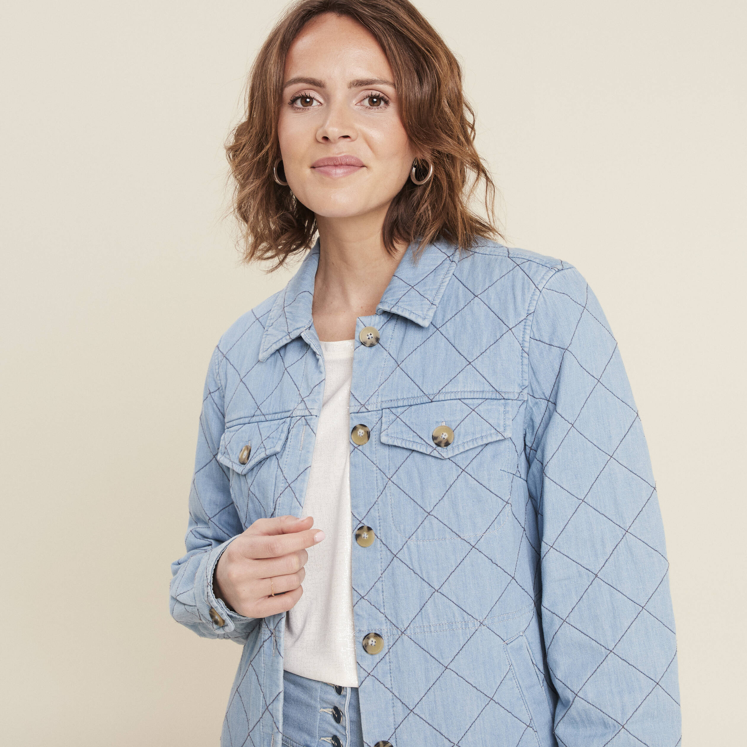 Surchemise manches longues denim double stone femme