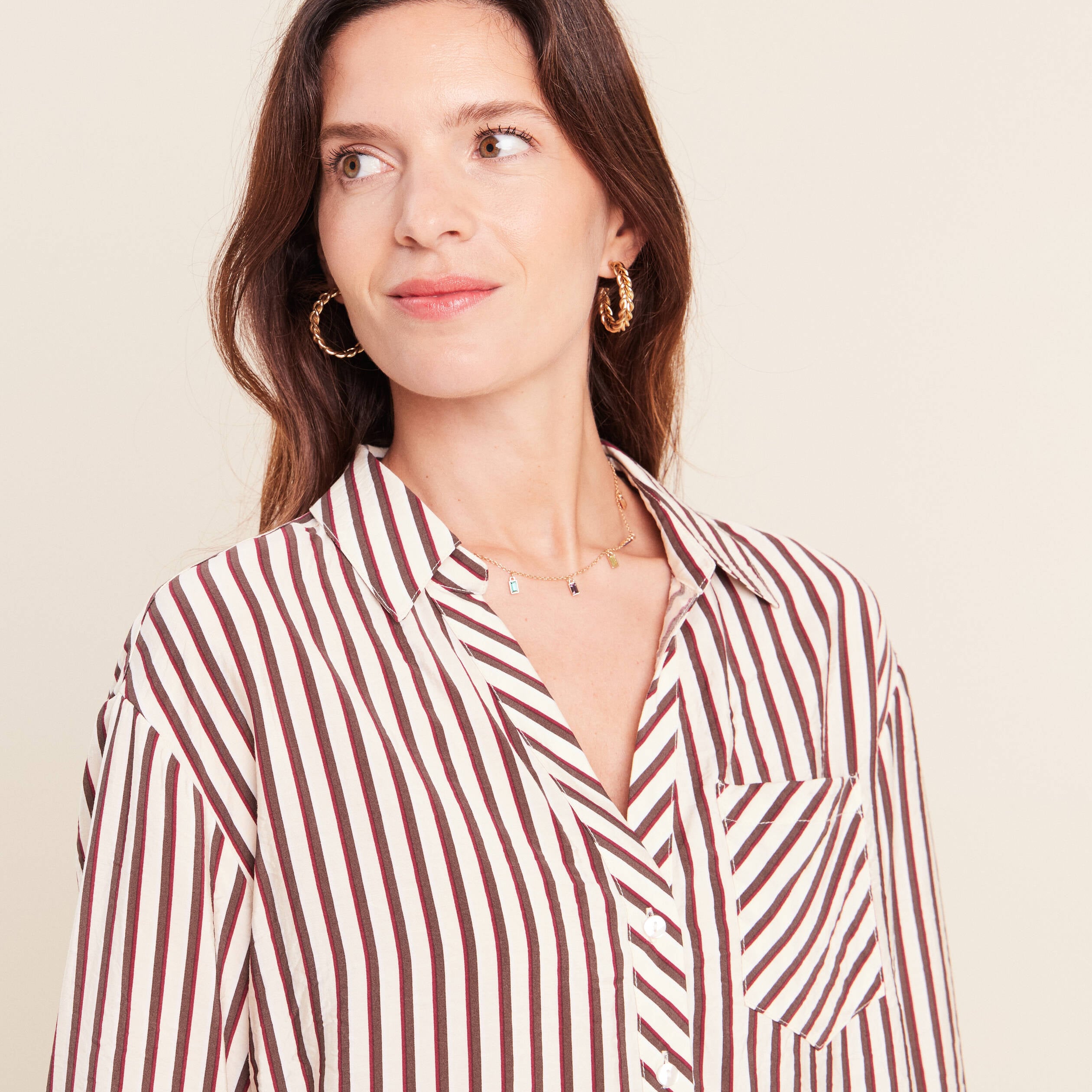 Chemise ample manches 3/4 marron femme