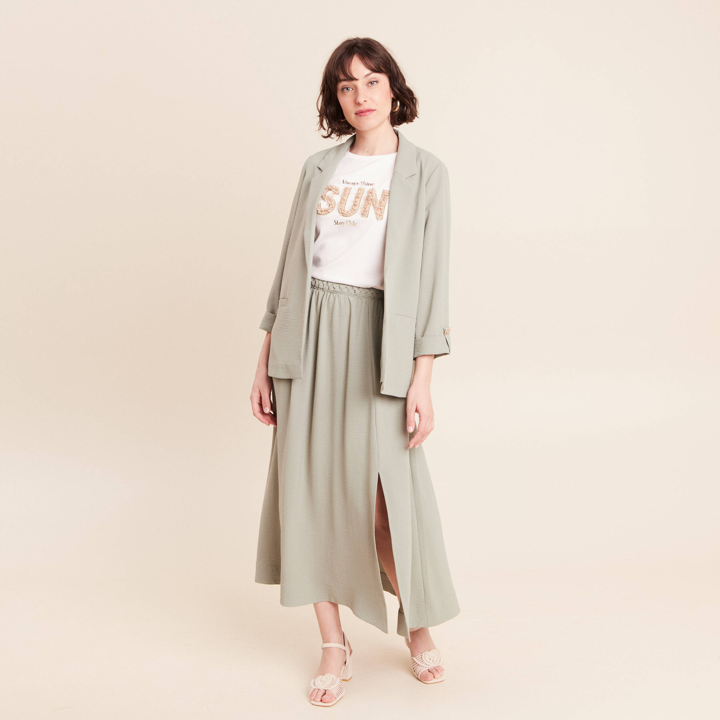 Jupe avec tresse vert clair femme
