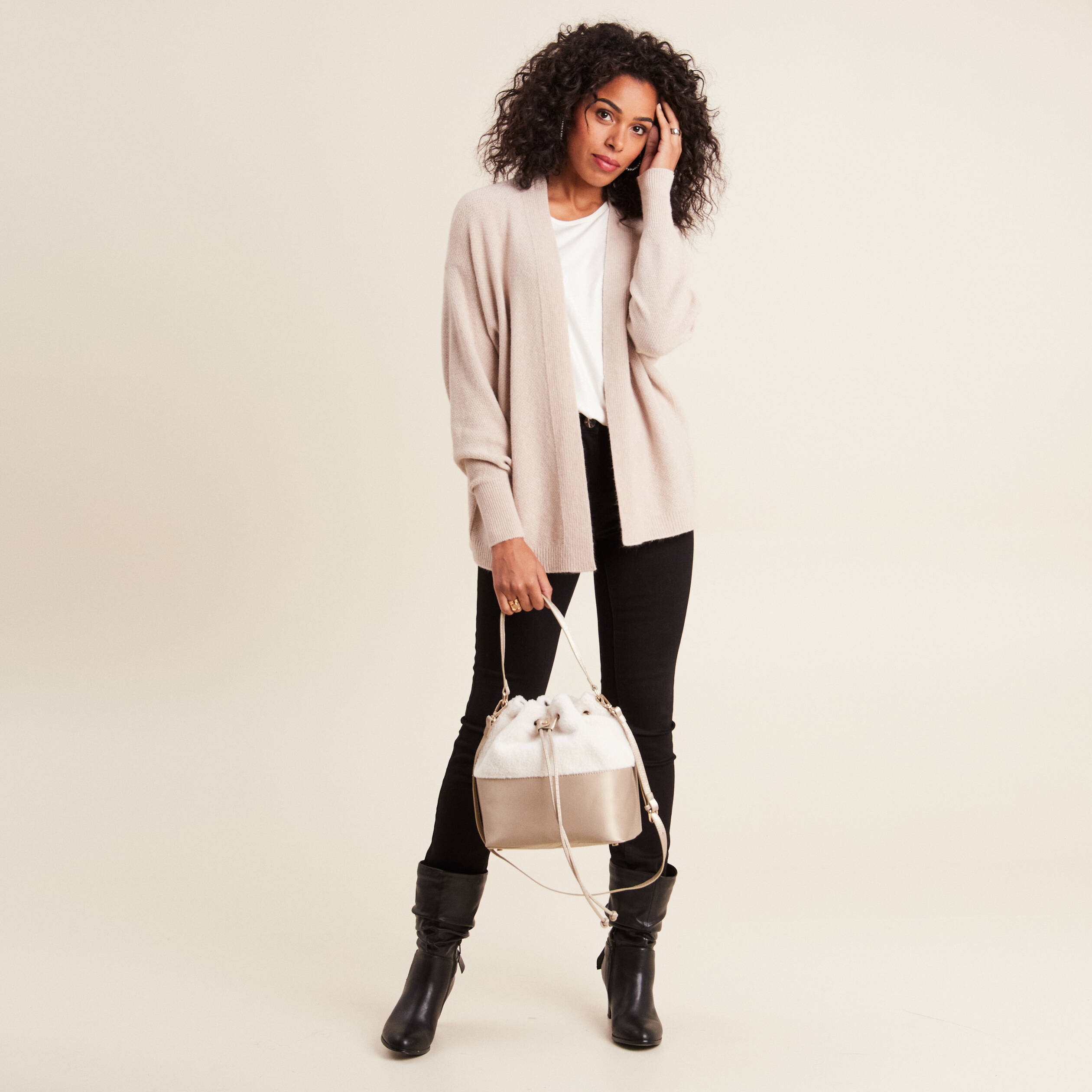 Gilet manches longues creme femme