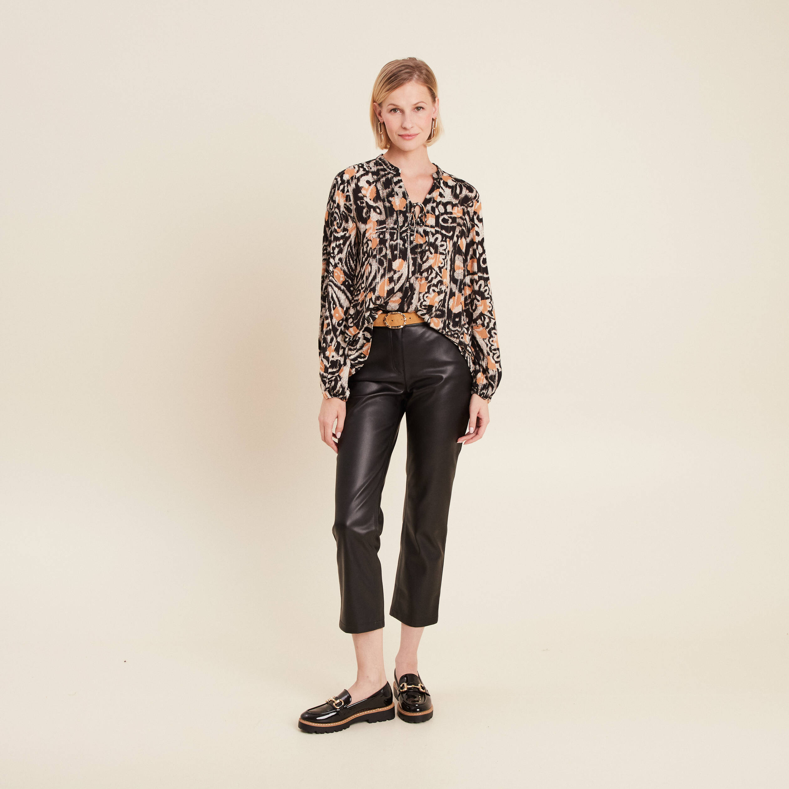 Blouse manches longues marron clair femme