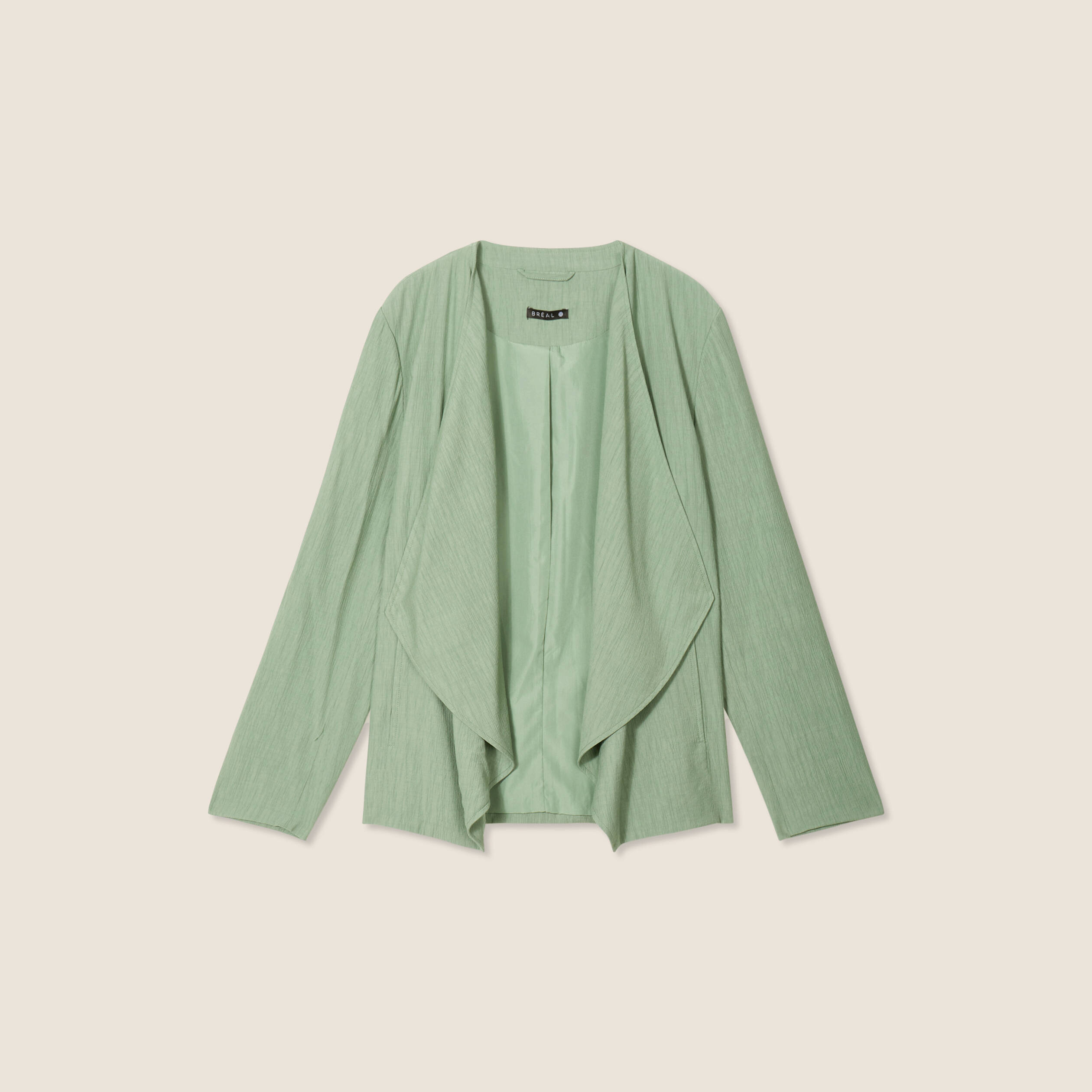 Veste fluide col cascade vert kaki femme