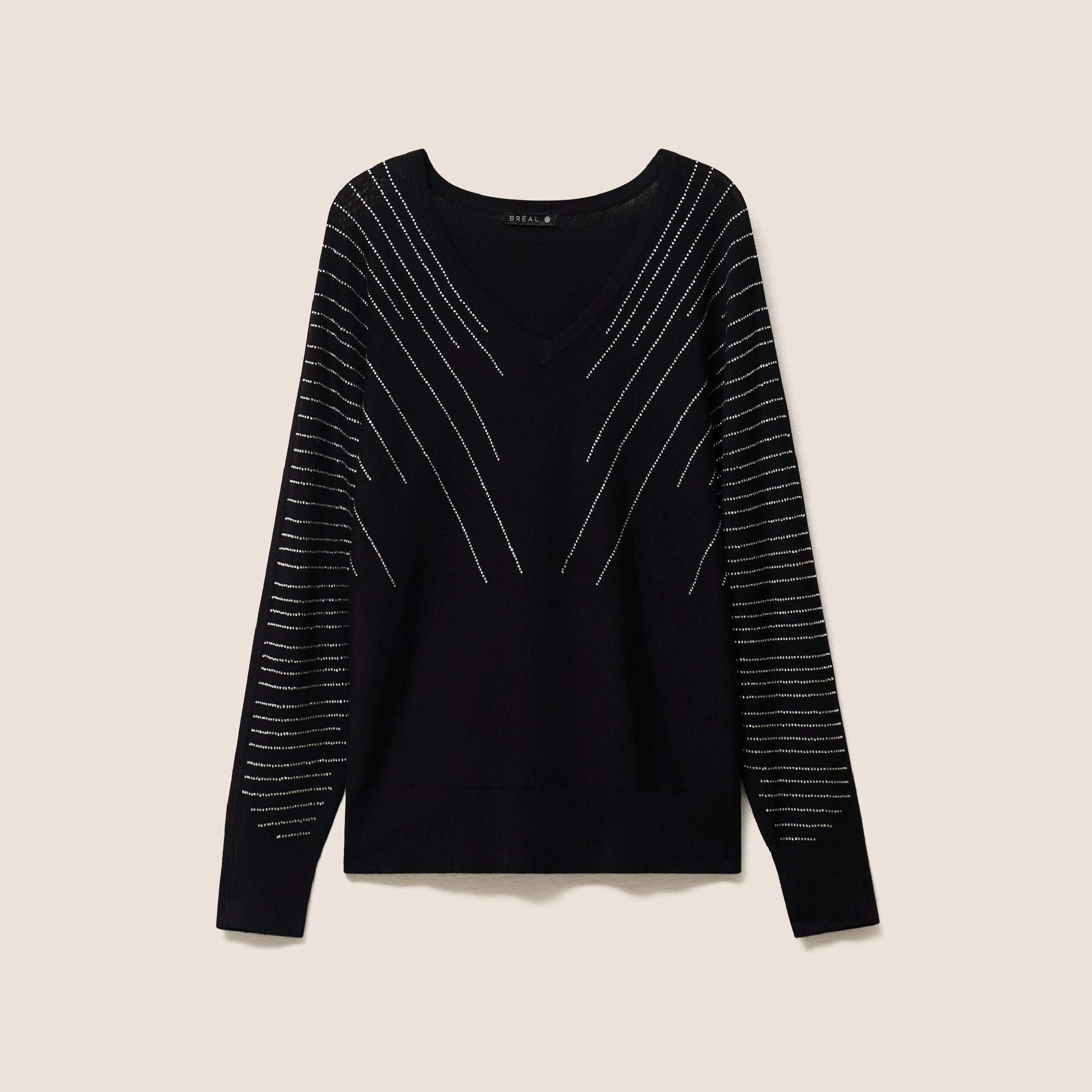 Pull ajust&eacute; col bateau strass noir femme