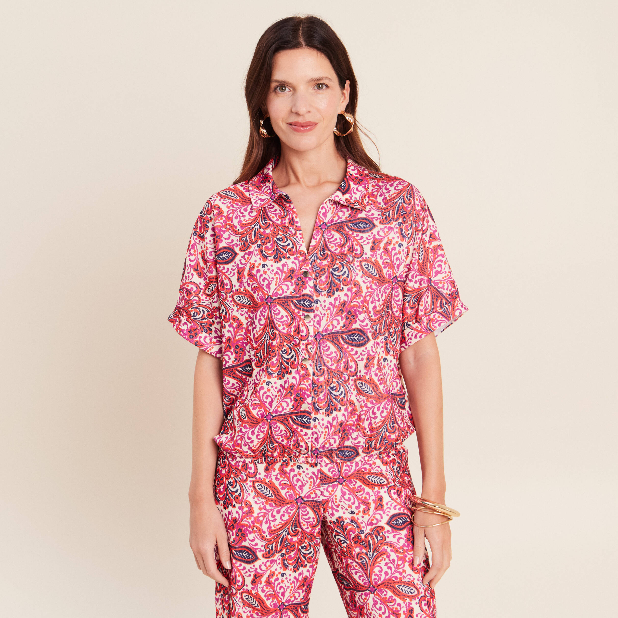 Chemisette manches courtes rose corail femme