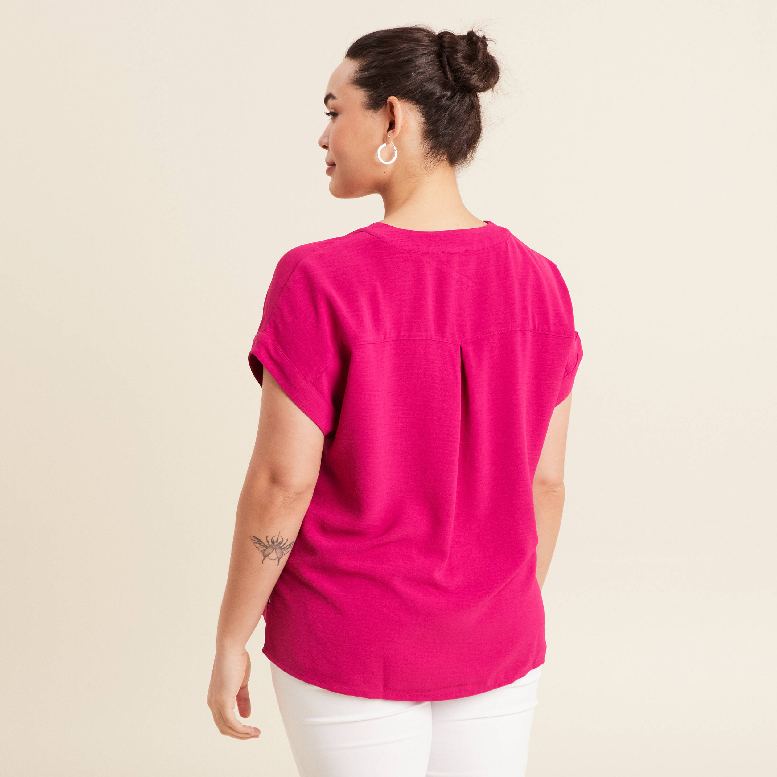 Blouse manches courtes rose fushia femme