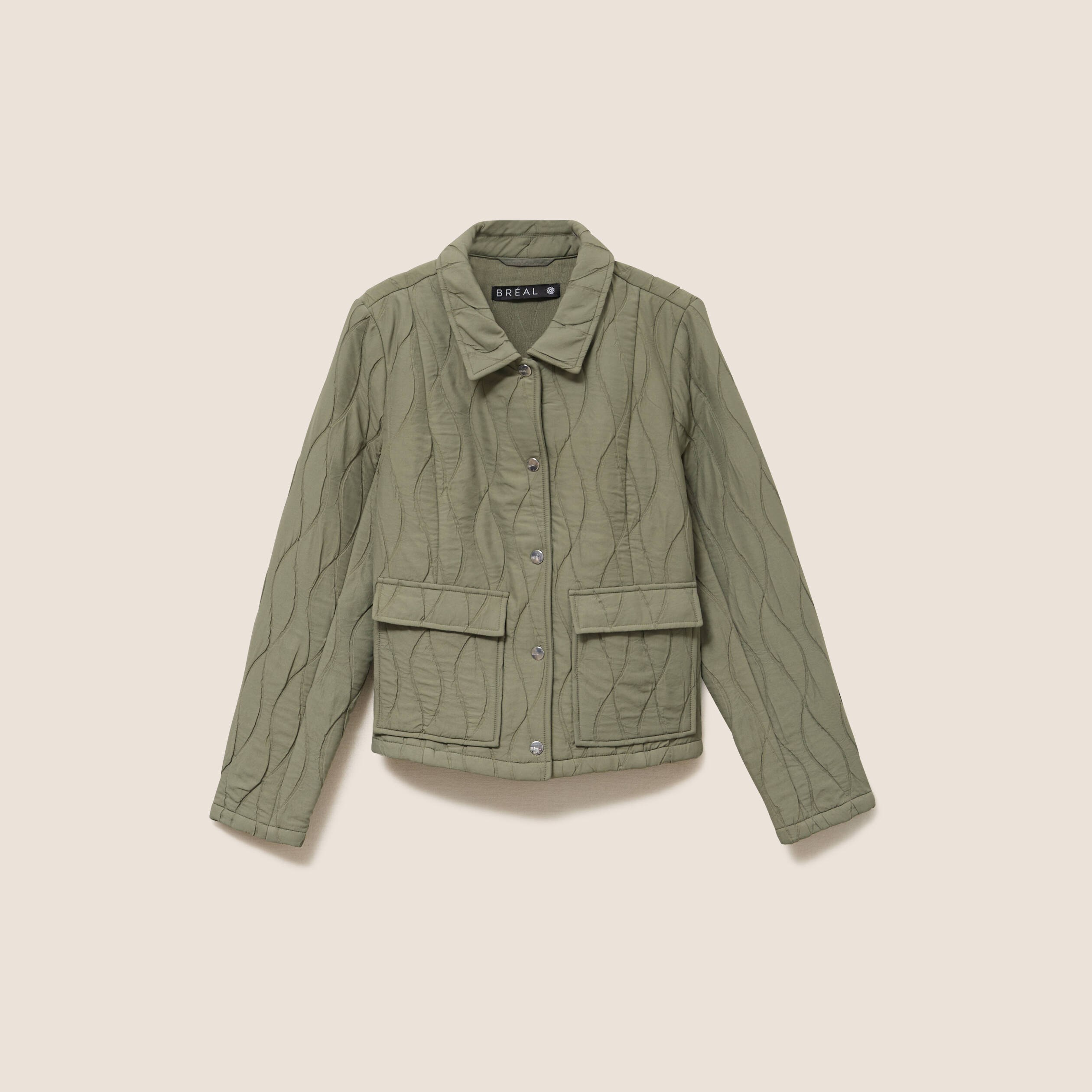 Veste courte droite manches longues vert kaki femme
