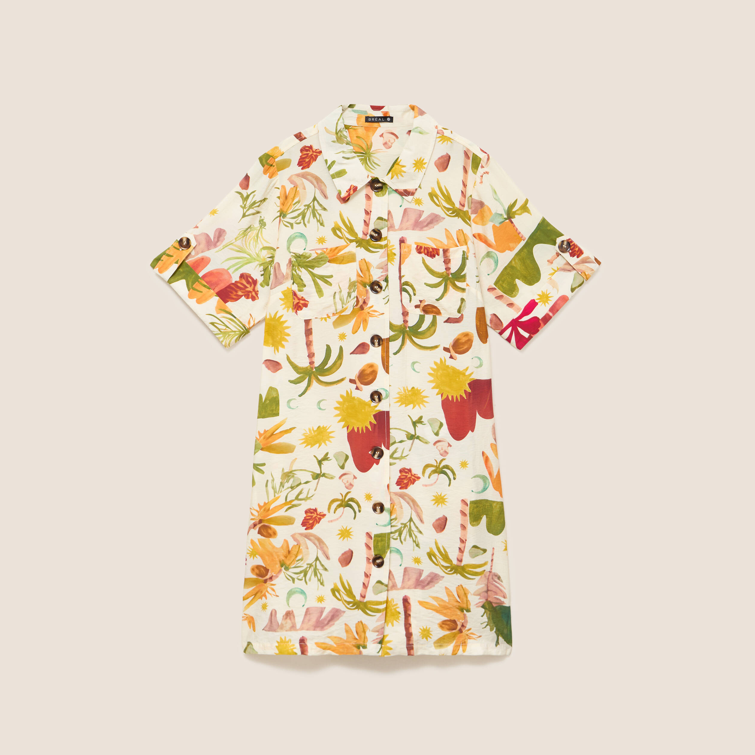 Robe droite courte manches courtes multicolore femme