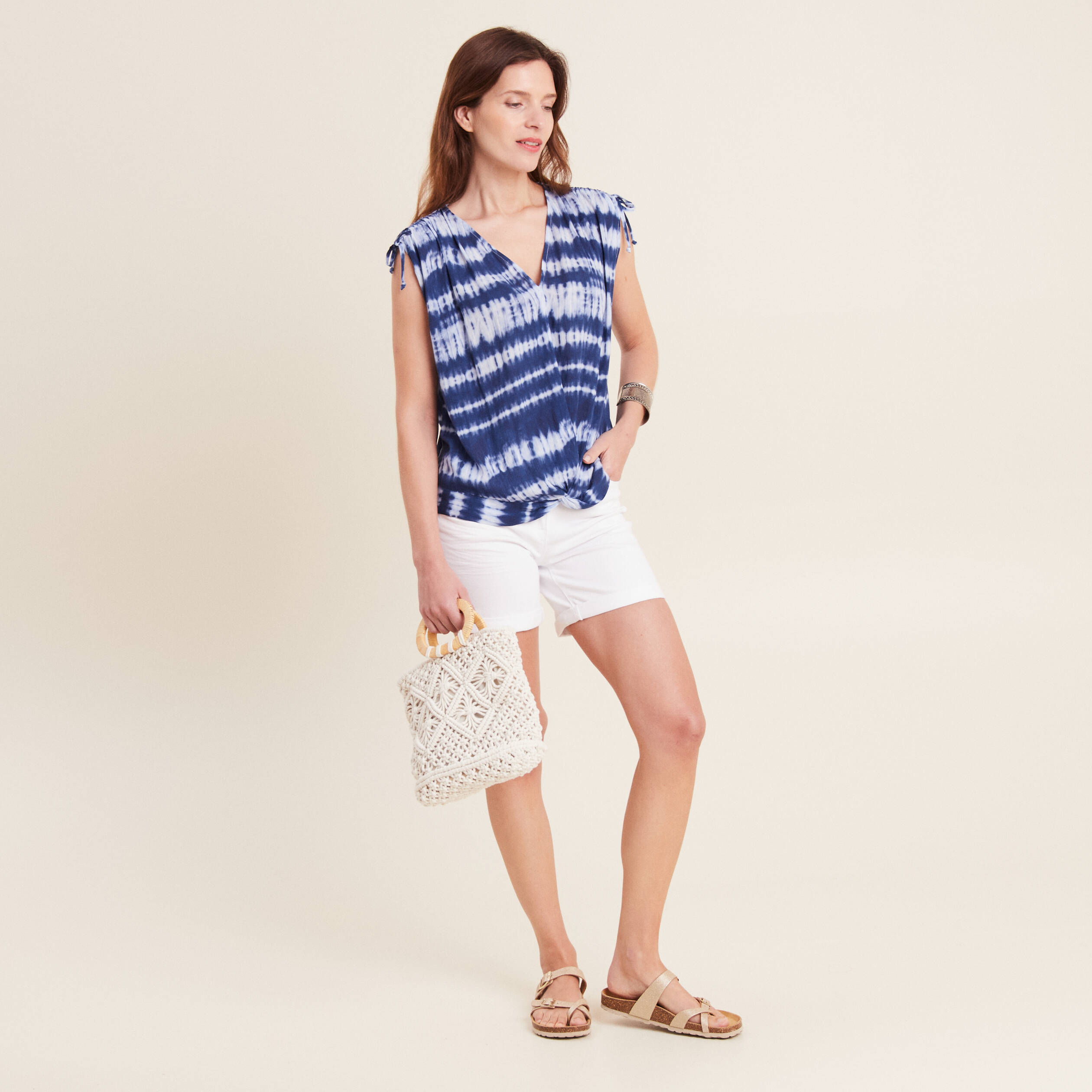 Blouse sans manches bleu femme