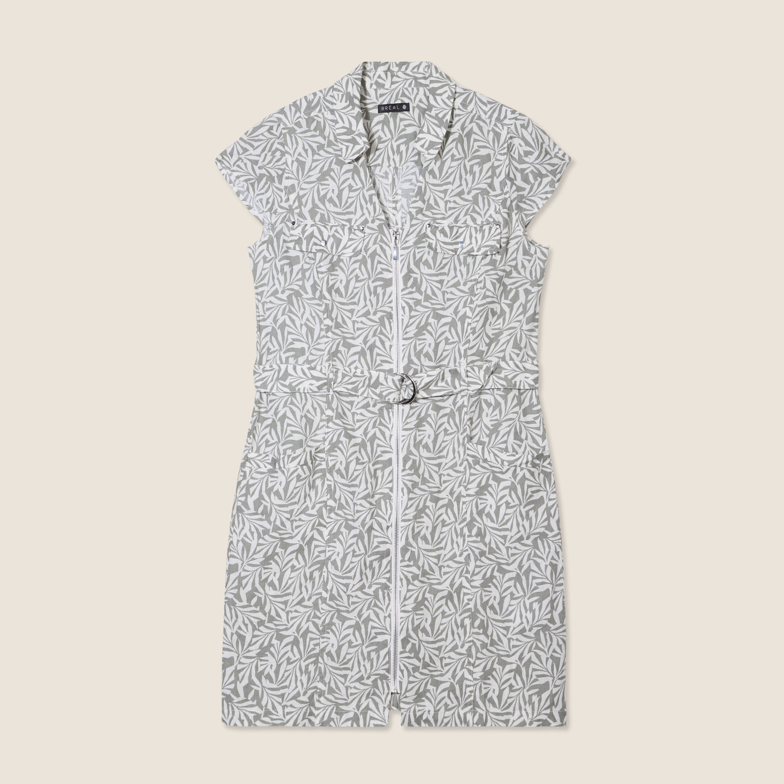 Robe droite zippée vert kaki femme