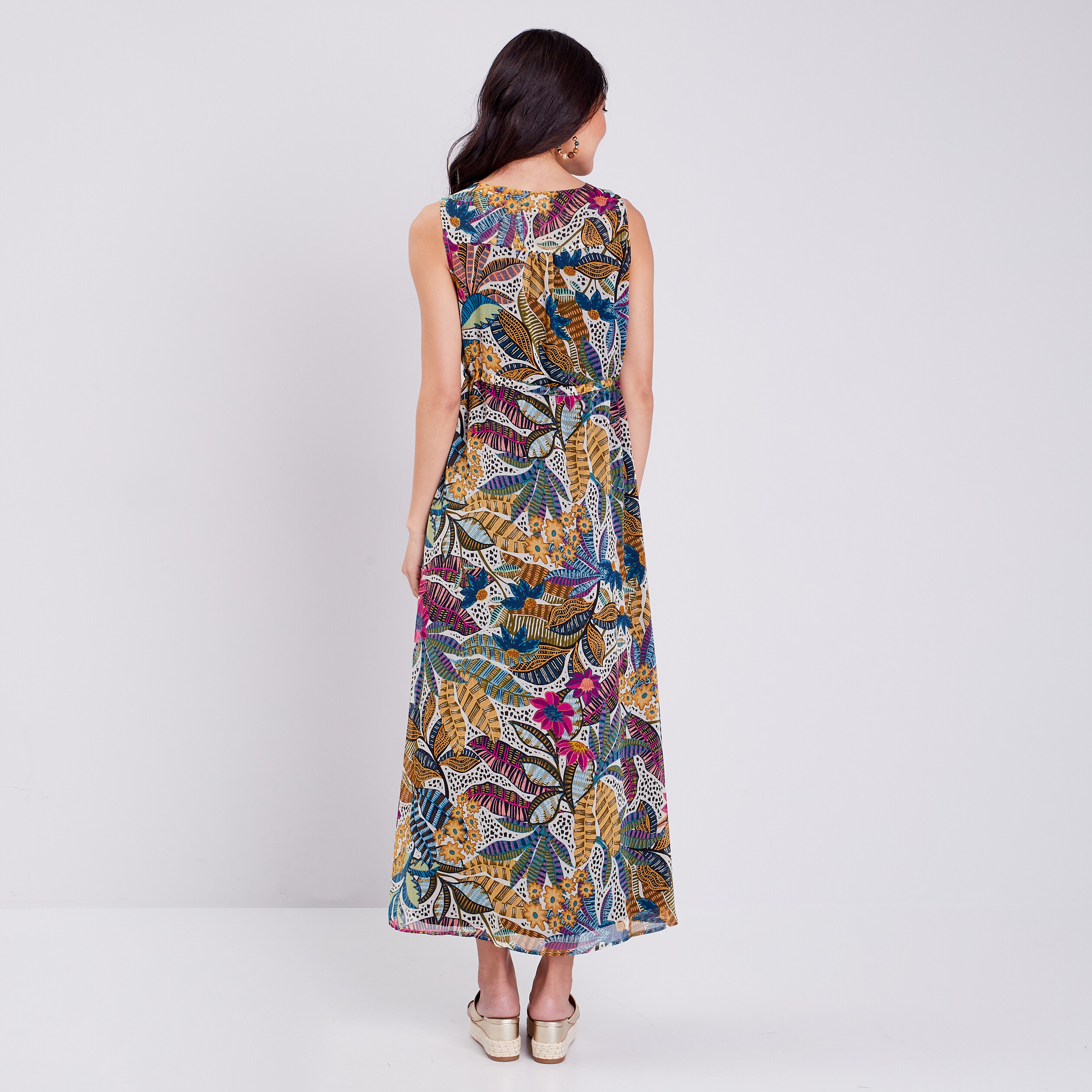 Robe longue droite fluide mauve femme