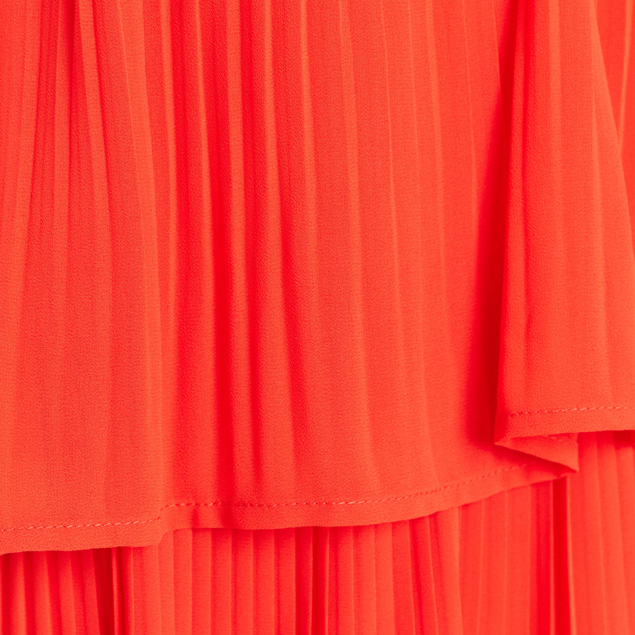 Robe pliss&eacute;e sans manches col v orange fonc&eacute; femme
