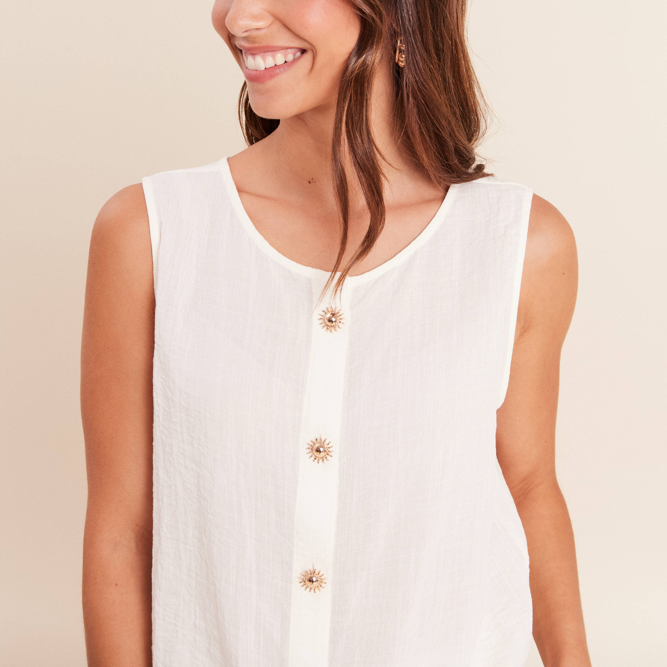 Blouse sans manches fluide ecru femme