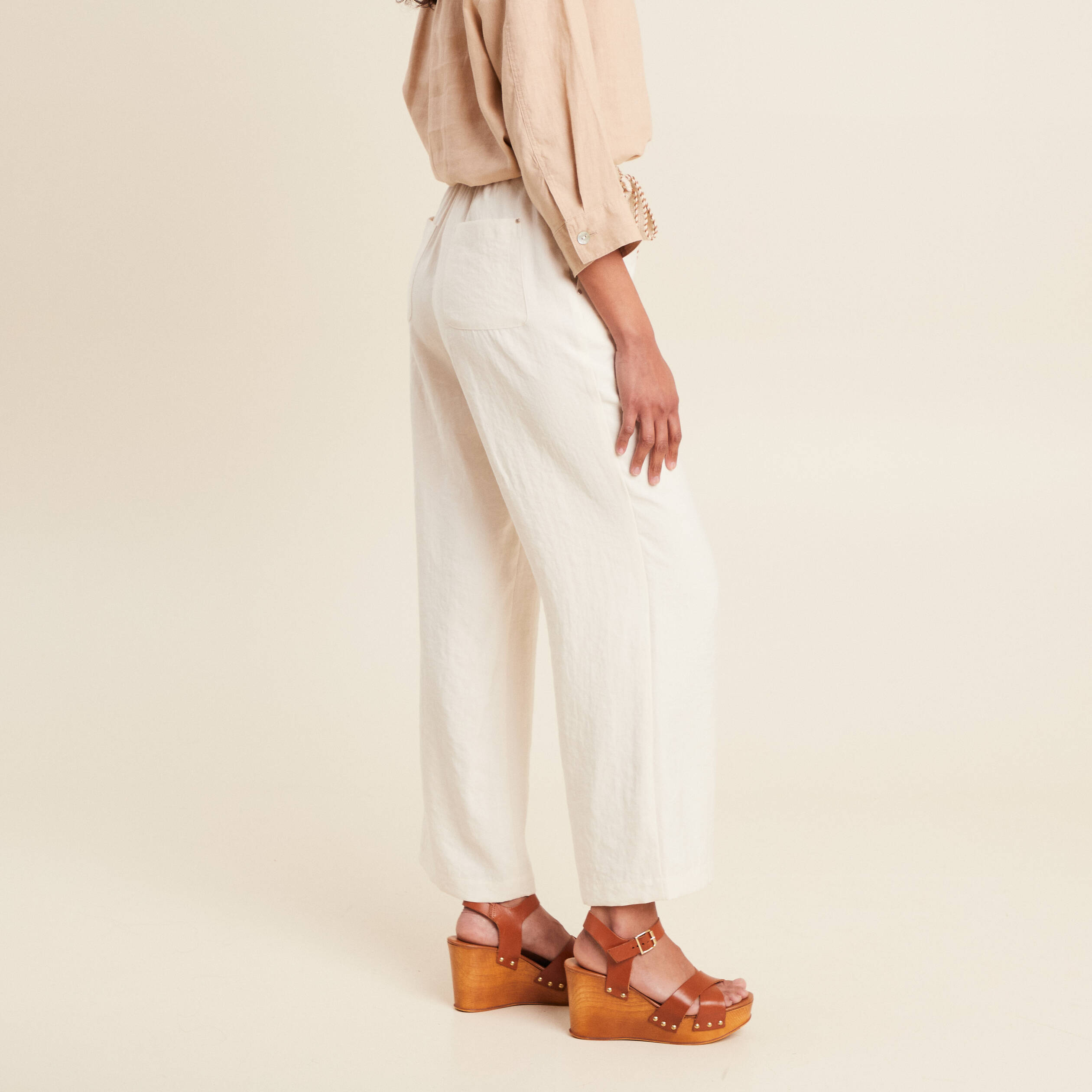 pantalon large fluide ceinture ivoire femme Pantalon large fluide ceinturé ivoire femme
