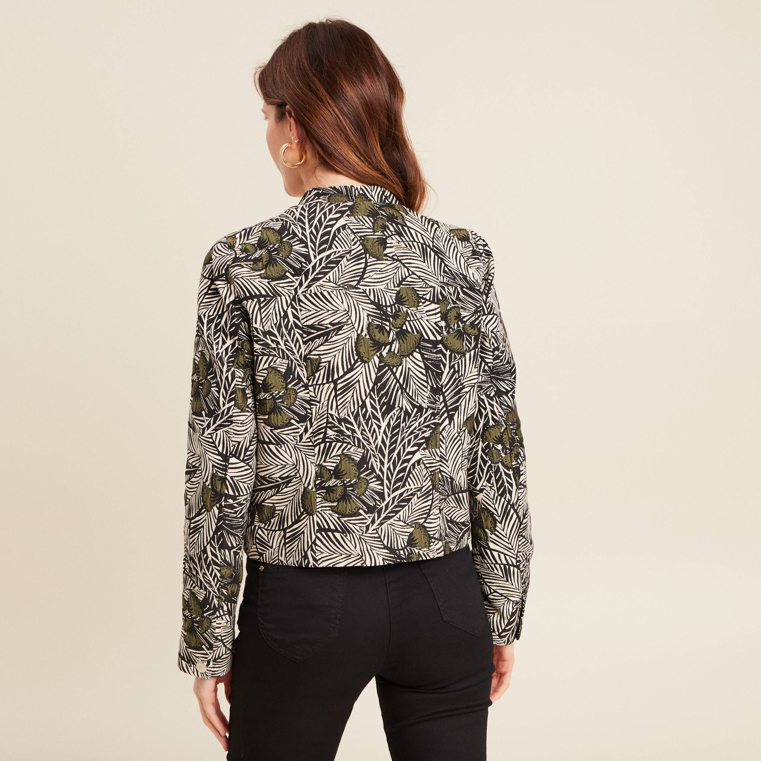 Veste boutonnée col mao vert femme