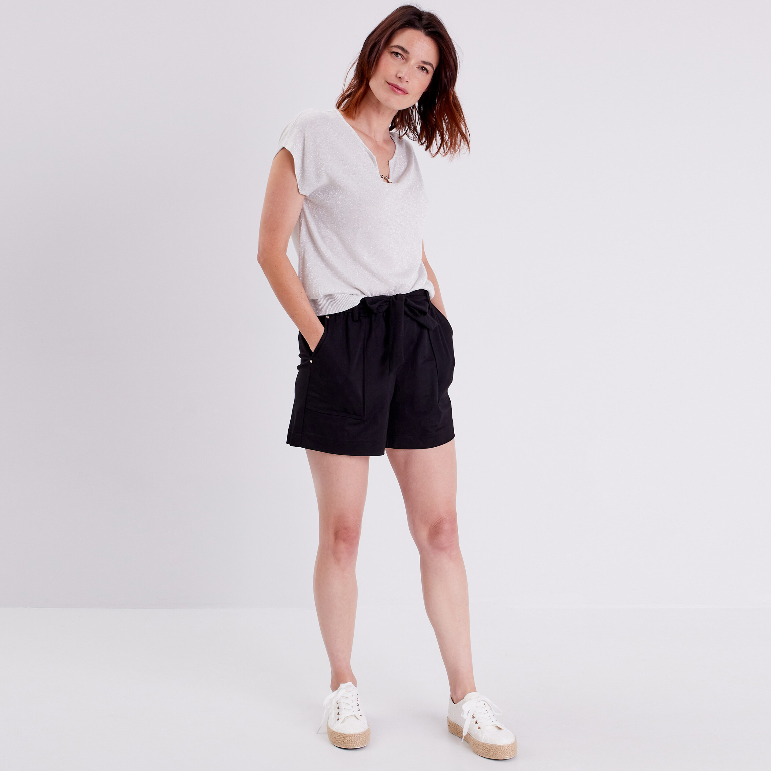 Pull à manches courtes ecru femme