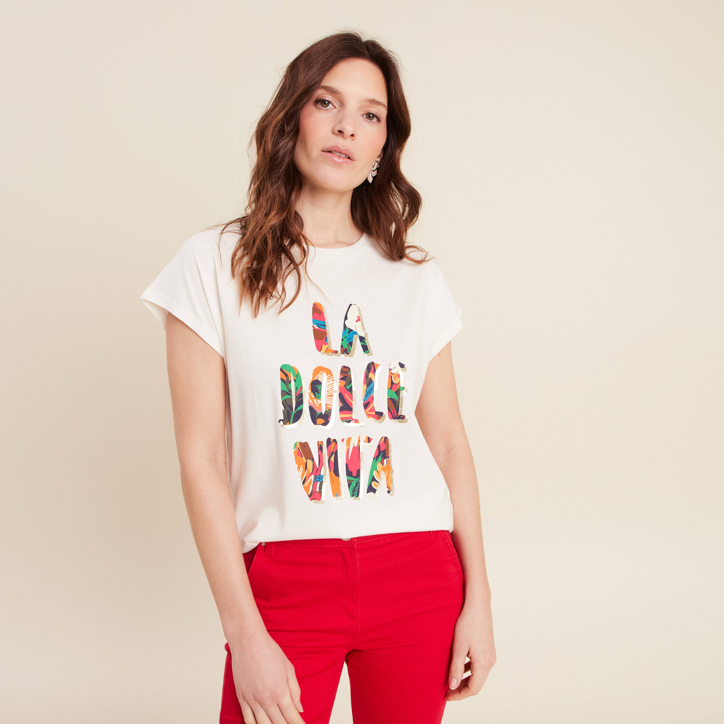 T-shirt manches courtes ecru femme