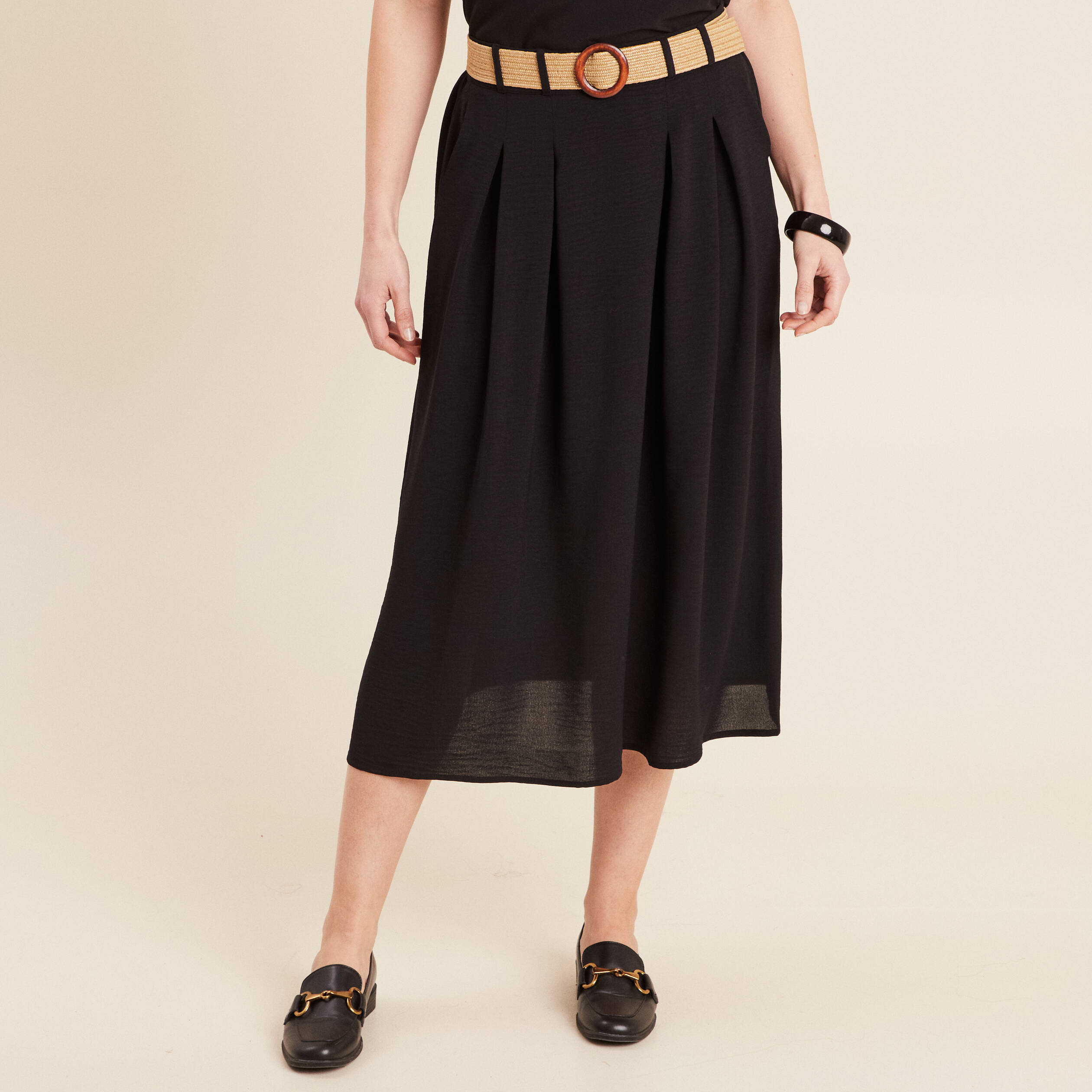 jupe longue evasee ceinturee noir femme Jupe longue évasée ceinturée noir femme