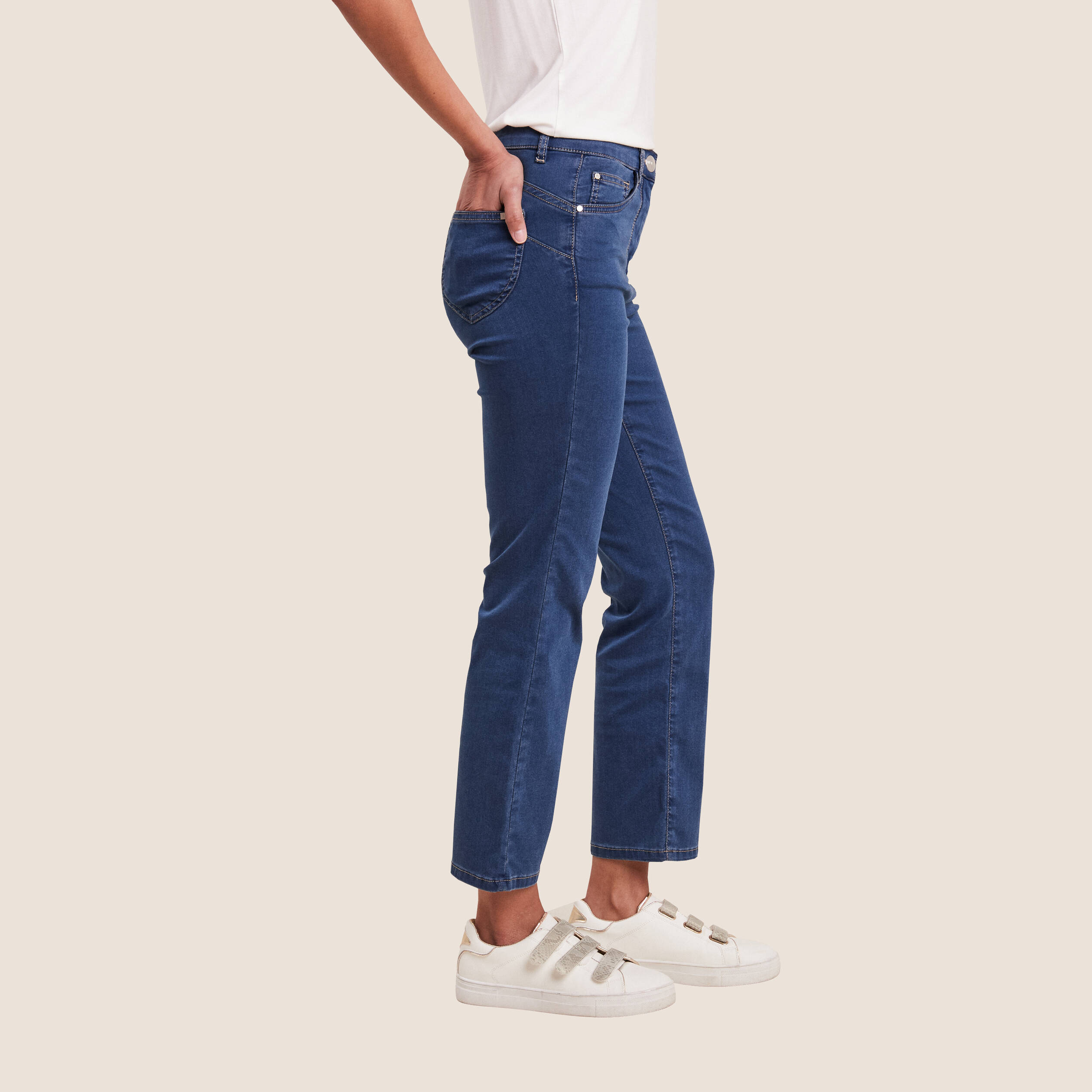 Jean magique Le L&eacute;ger coupe droite denim double stone femme