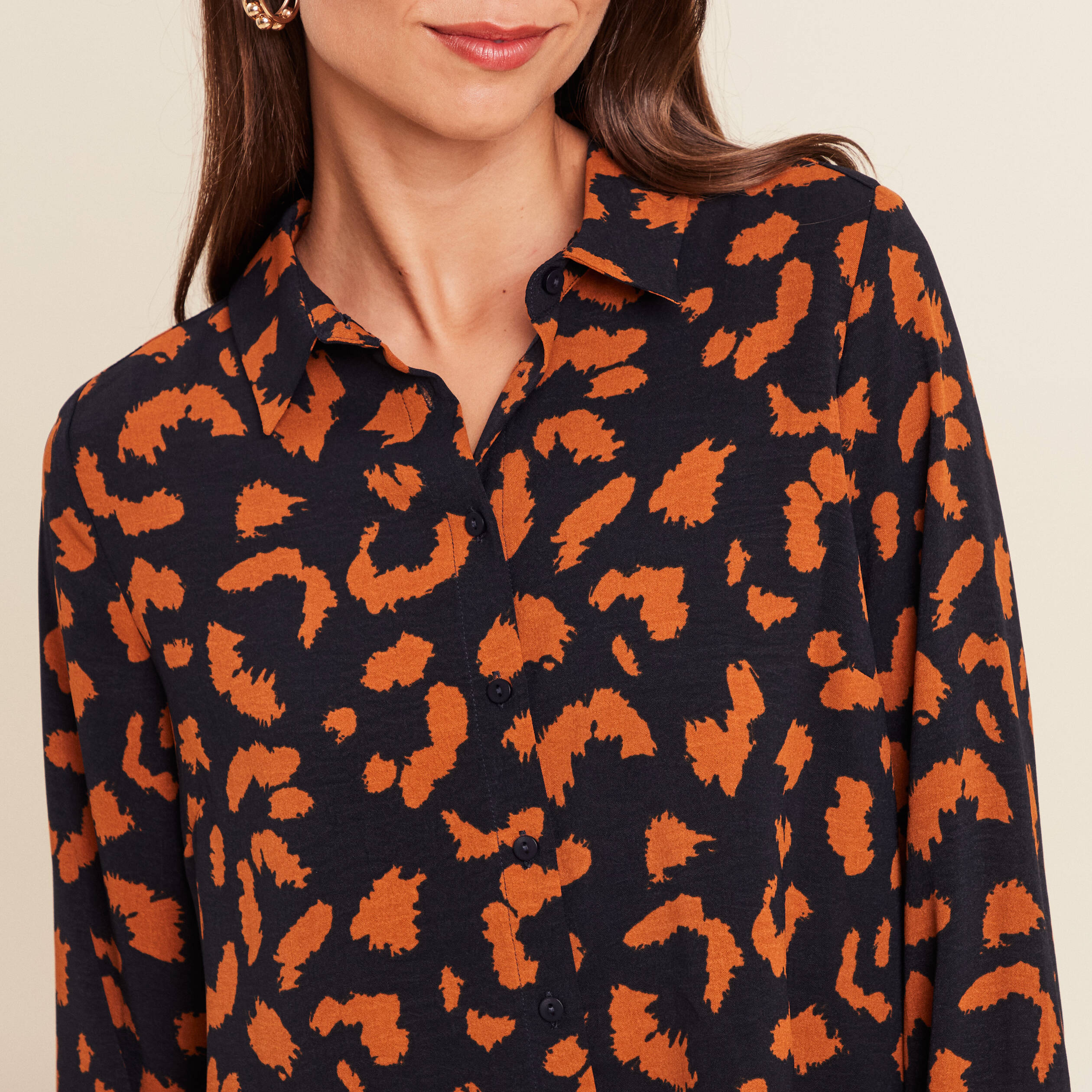 chemise manches longues marron cognac femme Chemise manches longues marron cognac femme