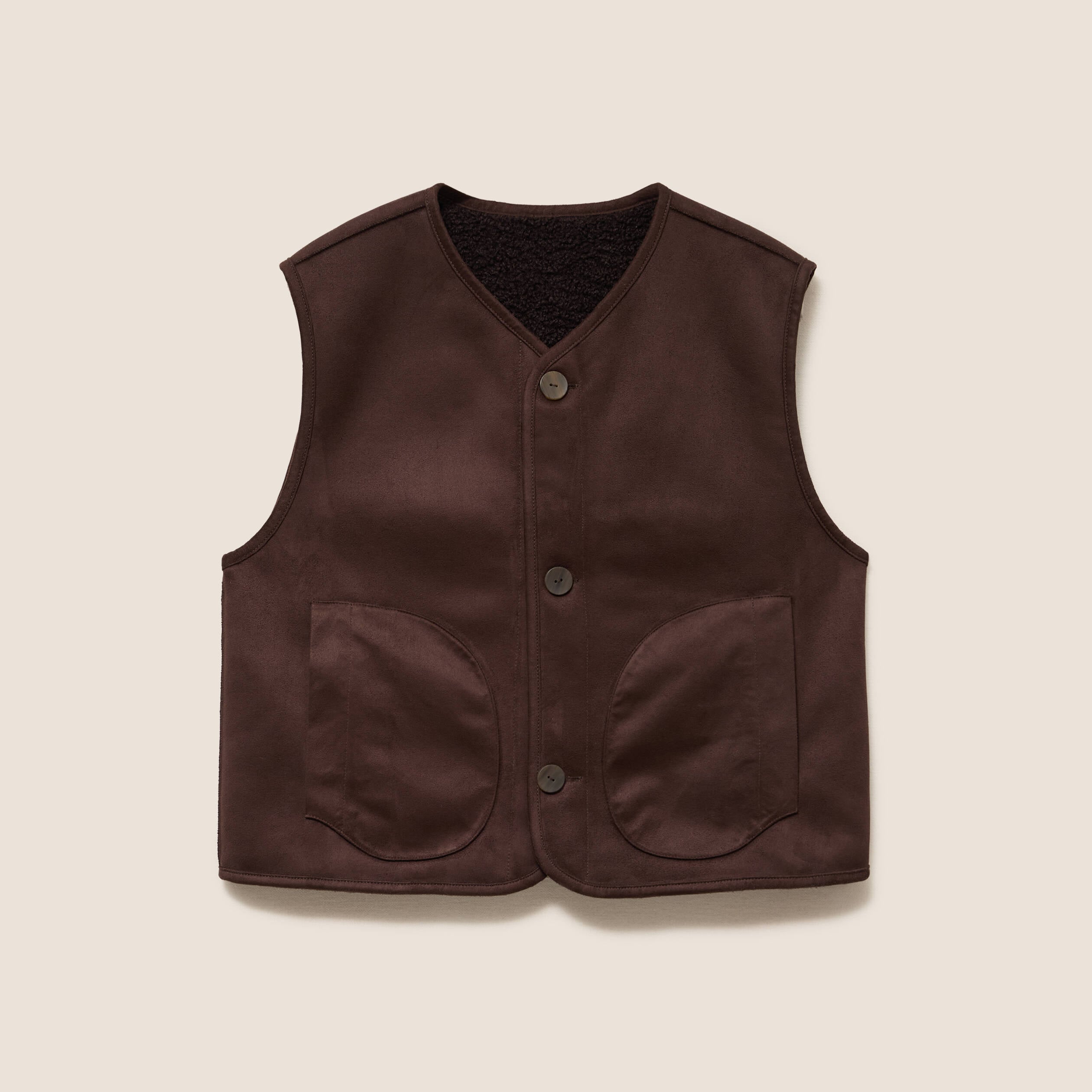 Veste r&eacute;versible duveteuse marron fonc&eacute; femme