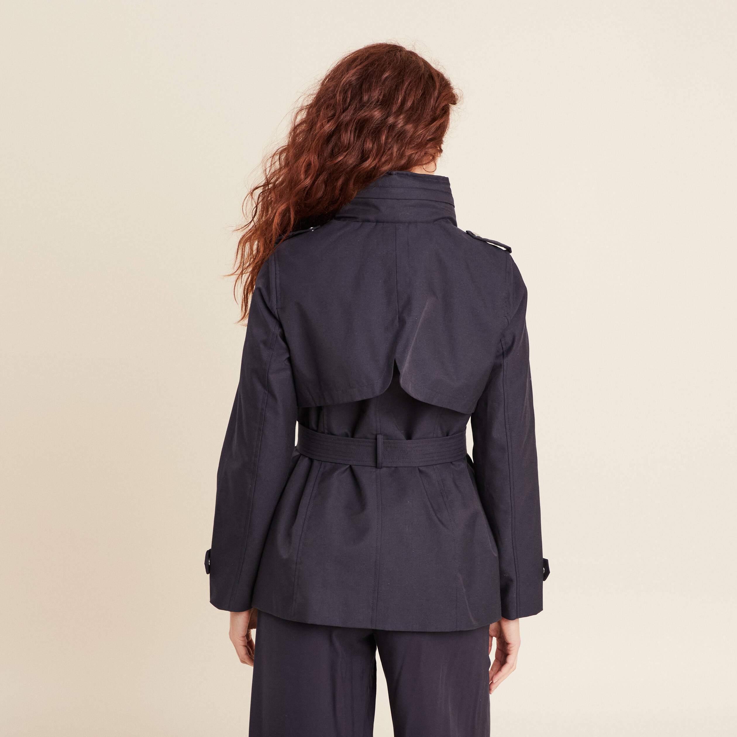 Parka droite ceinturée bleu foncé femme