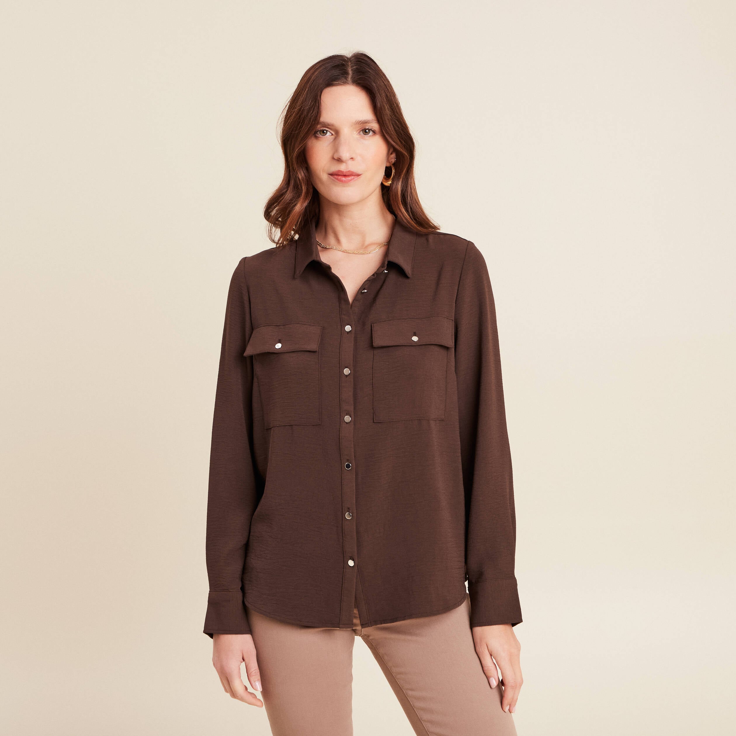 Chemise manches longues marron femme
